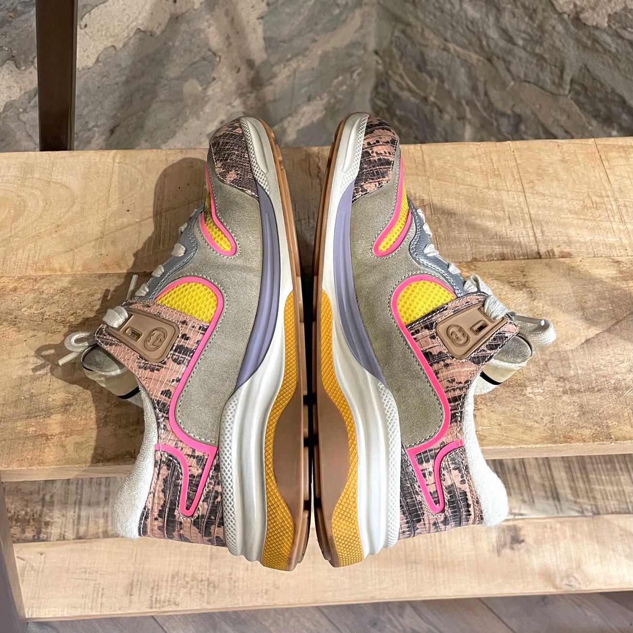 Gucci Gucci Multicolour Pink Distressed Ultrapace Sneakers Size US 7 / IT 37 - 8 Thumbnail