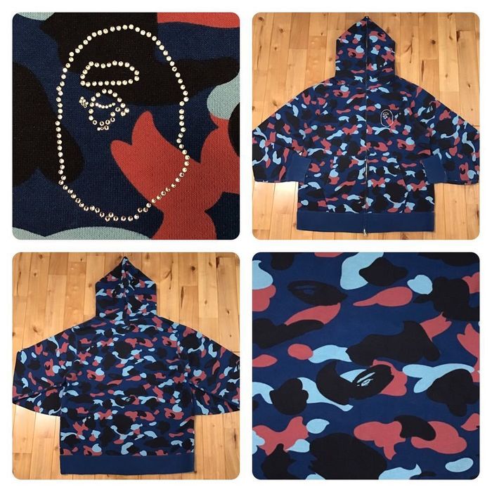 BAPE Swarovski Shark full zip hoodie Red x 1st camo green A Bathing Ape  Size L 