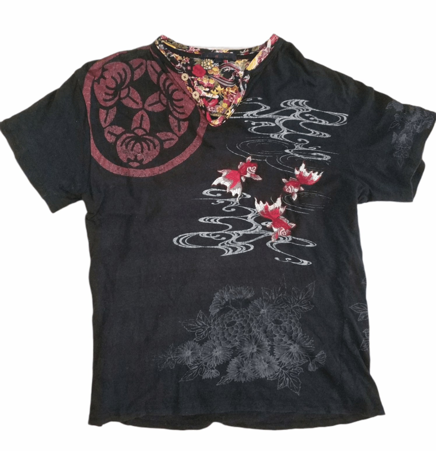 Japanese Brand 🔥Embroidered Koi Fish Overprint Japanese Sukajan Tees Size US M / EU 48-50 / 2 - 1 Thumbnail