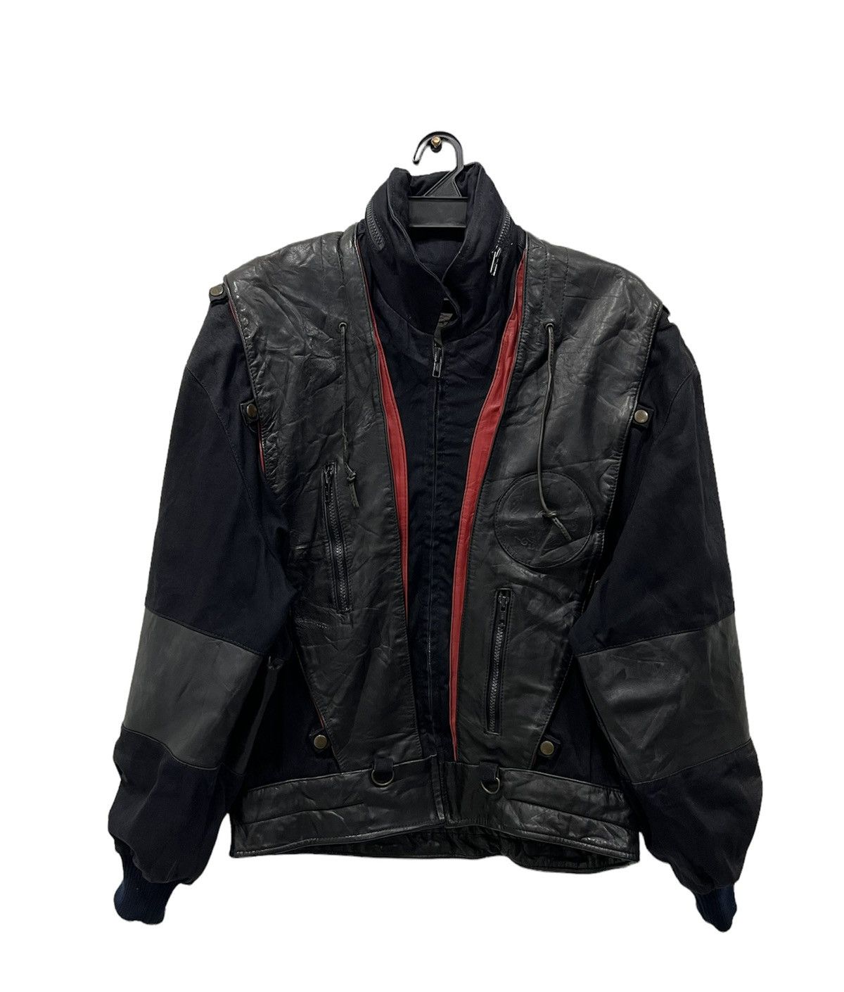 image of Leather Jacket x Varsity Jacket Vintage Lather Jacket in Black, Men's (Size Large)