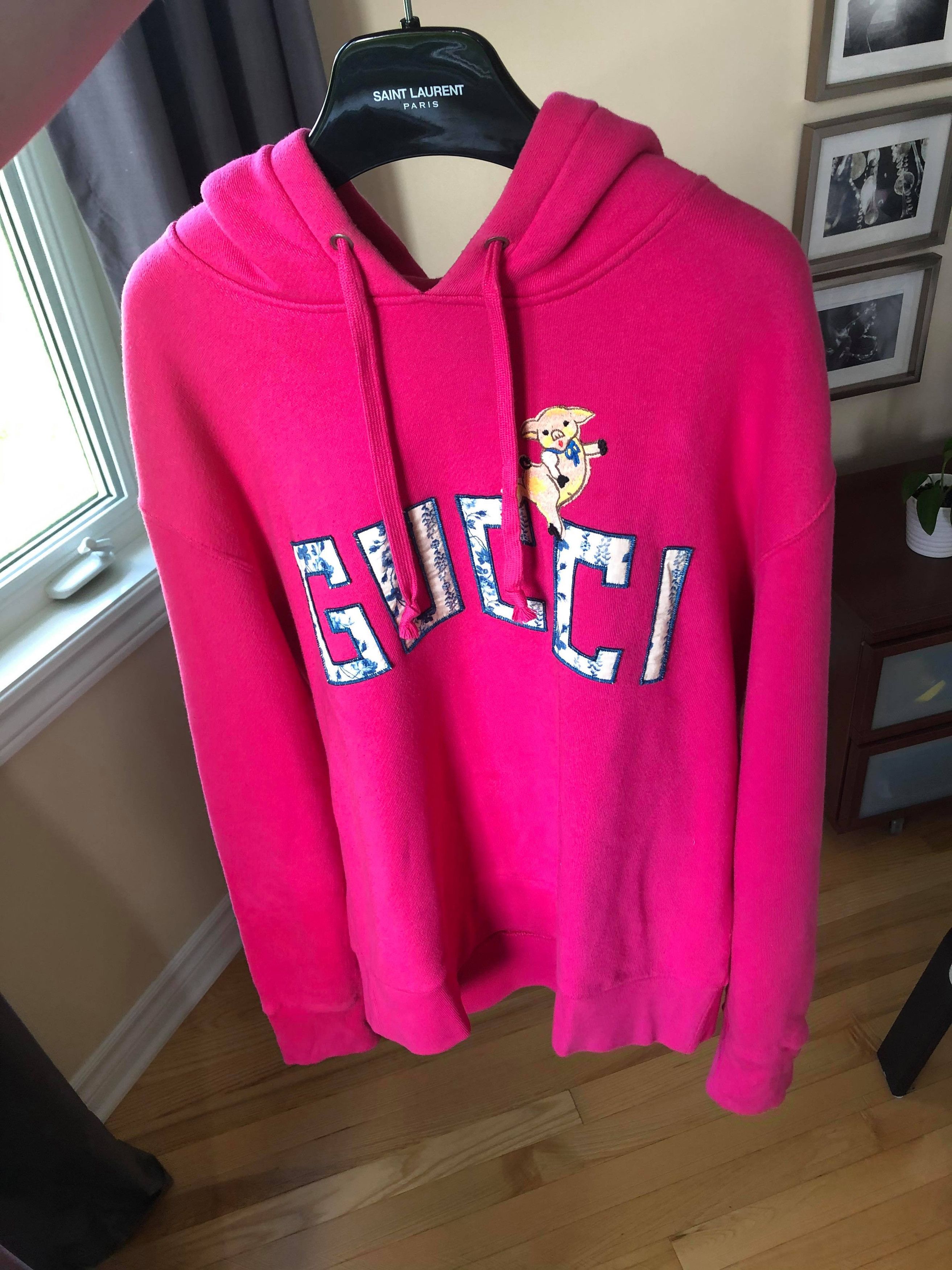 Gucci Gucci Pig Pink Logo Hoodie embroidered size Medium Size US M / EU 48-50 / 2 - 3 Thumbnail