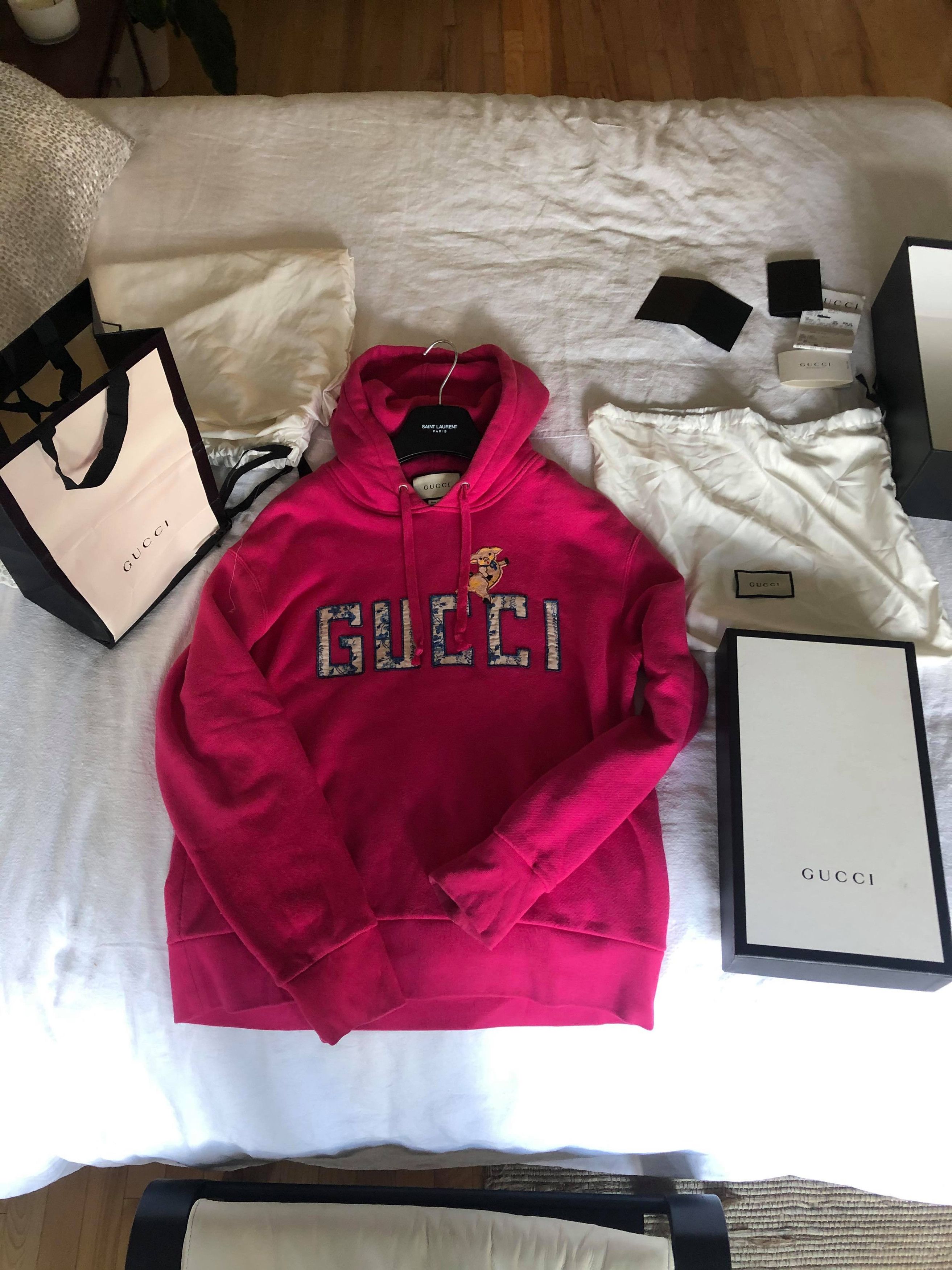 Gucci Gucci Pig Pink Logo Hoodie embroidered size Medium Size US M / EU 48-50 / 2 - 5 Thumbnail