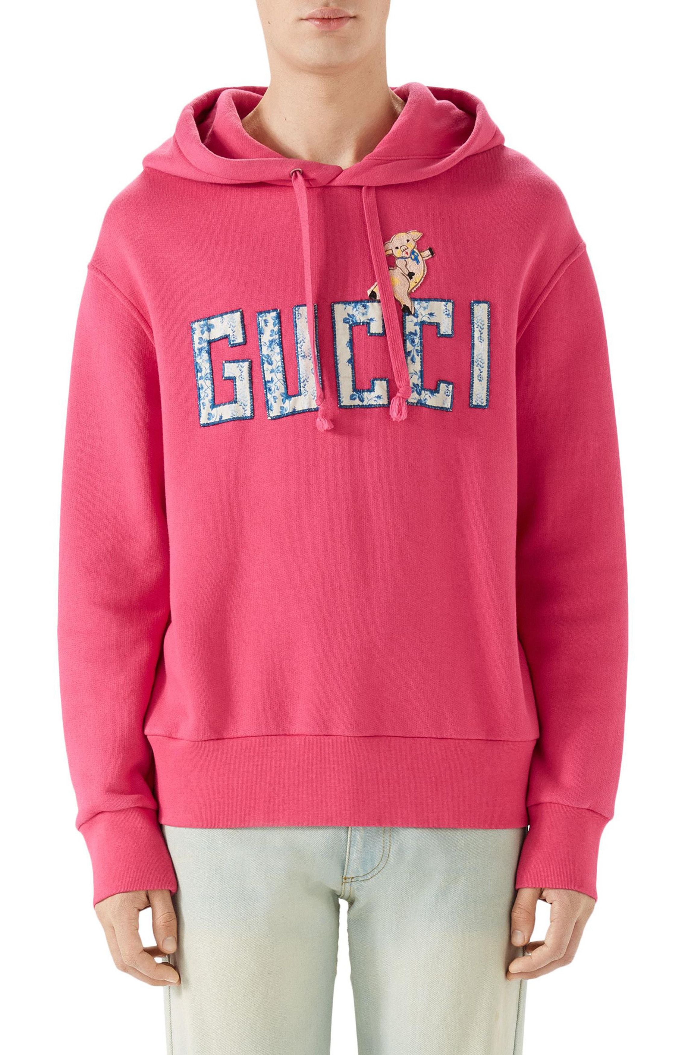 Gucci Gucci Pig Pink Logo Hoodie embroidered size Medium Size US M / EU 48-50 / 2 - 13 Thumbnail