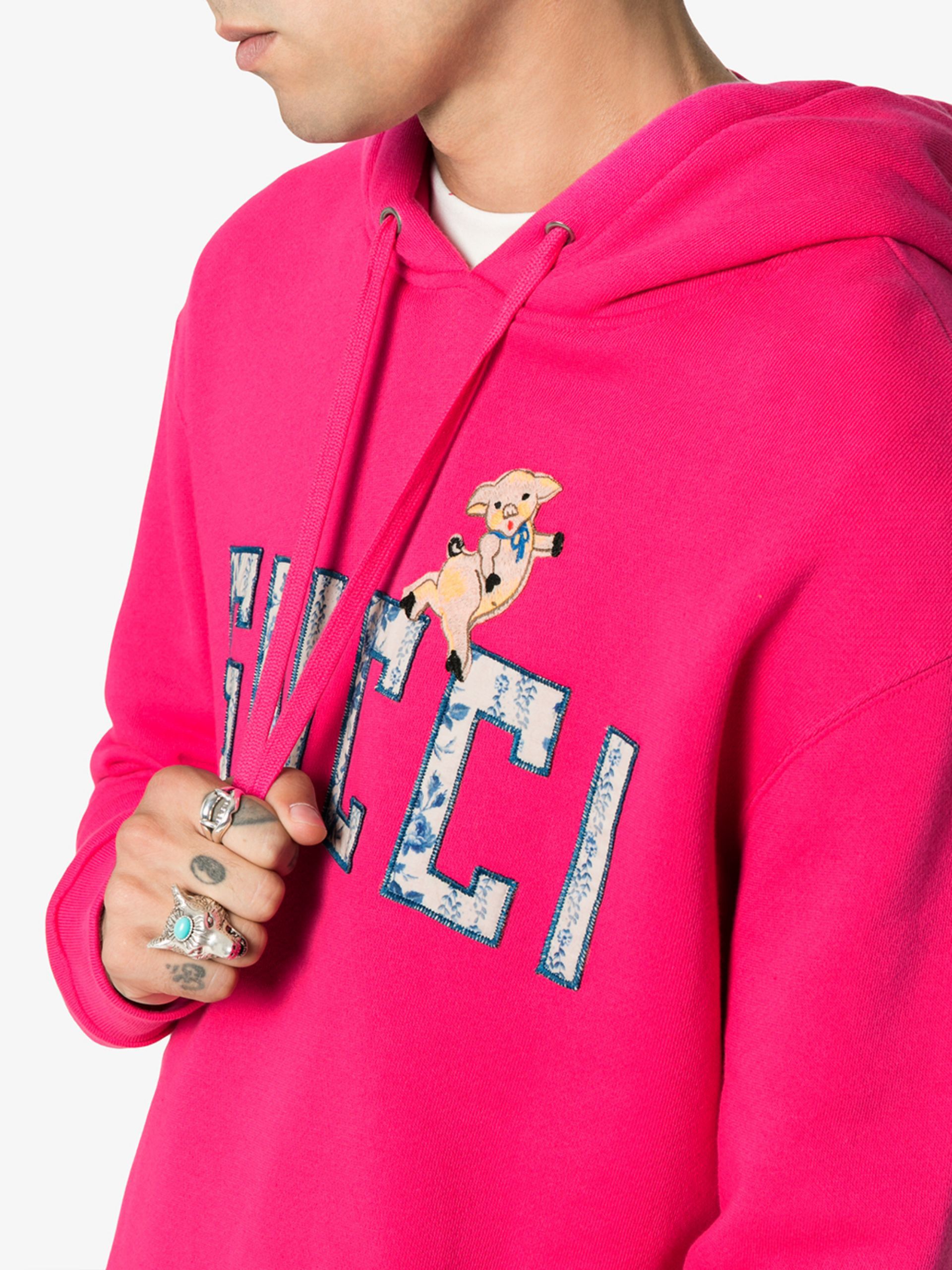 Gucci Gucci Pig Pink Logo Hoodie embroidered size Medium Size US M / EU 48-50 / 2 - 17 Thumbnail
