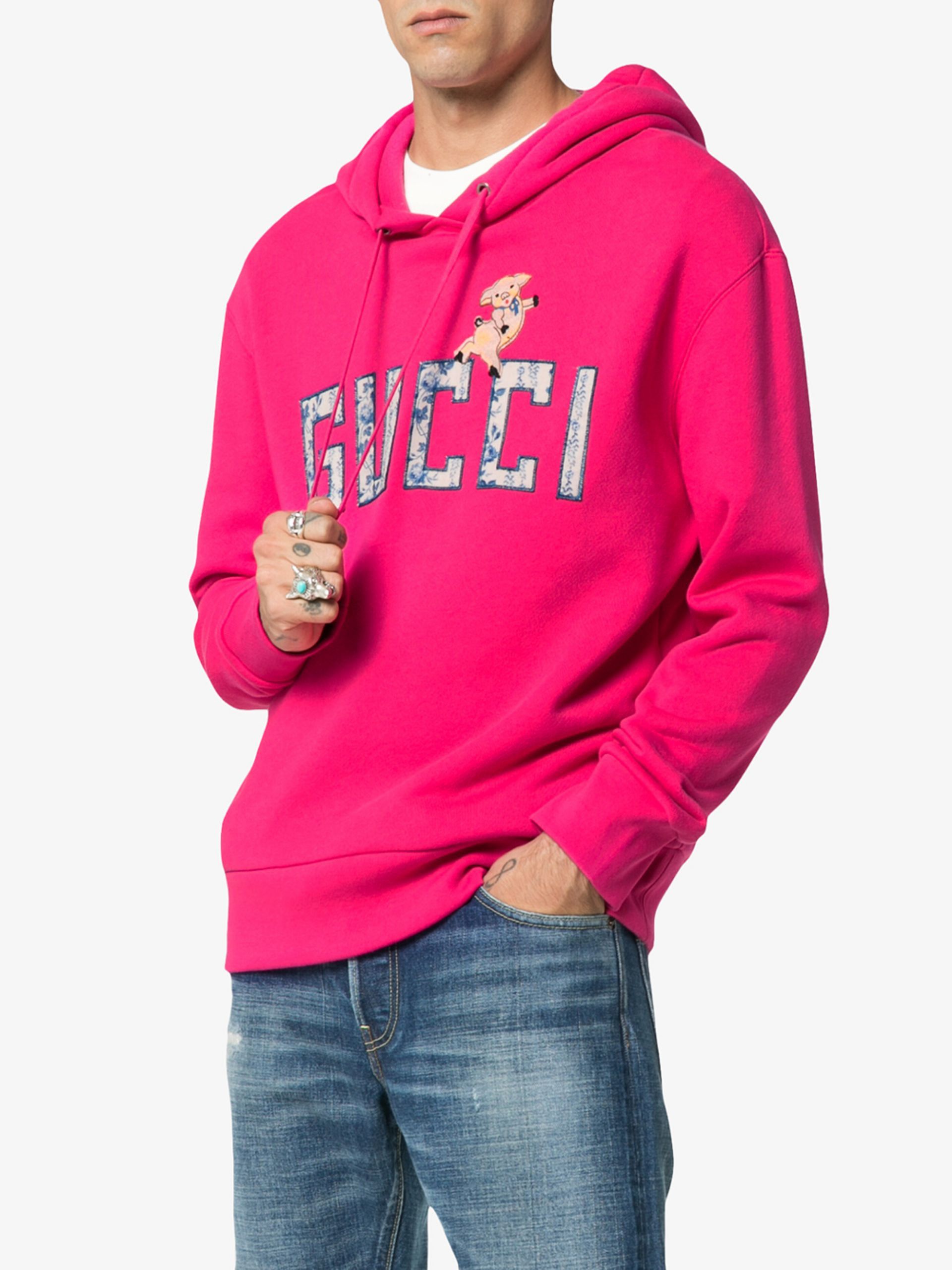 Gucci Gucci Pig Pink Logo Hoodie embroidered size Medium Size US M / EU 48-50 / 2 - 15 Thumbnail