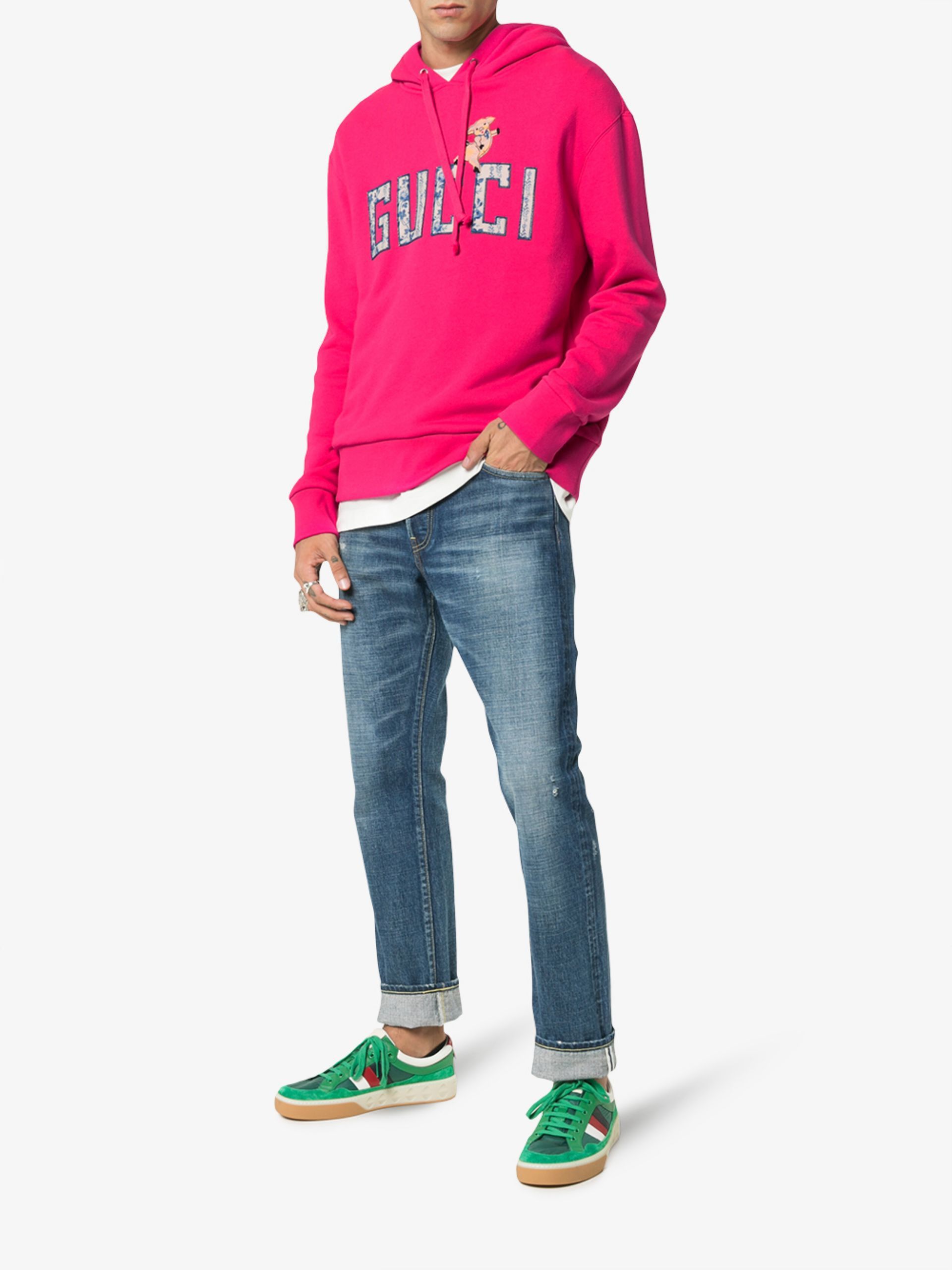 Gucci Gucci Pig Pink Logo Hoodie embroidered size Medium Size US M / EU 48-50 / 2 - 18 Thumbnail