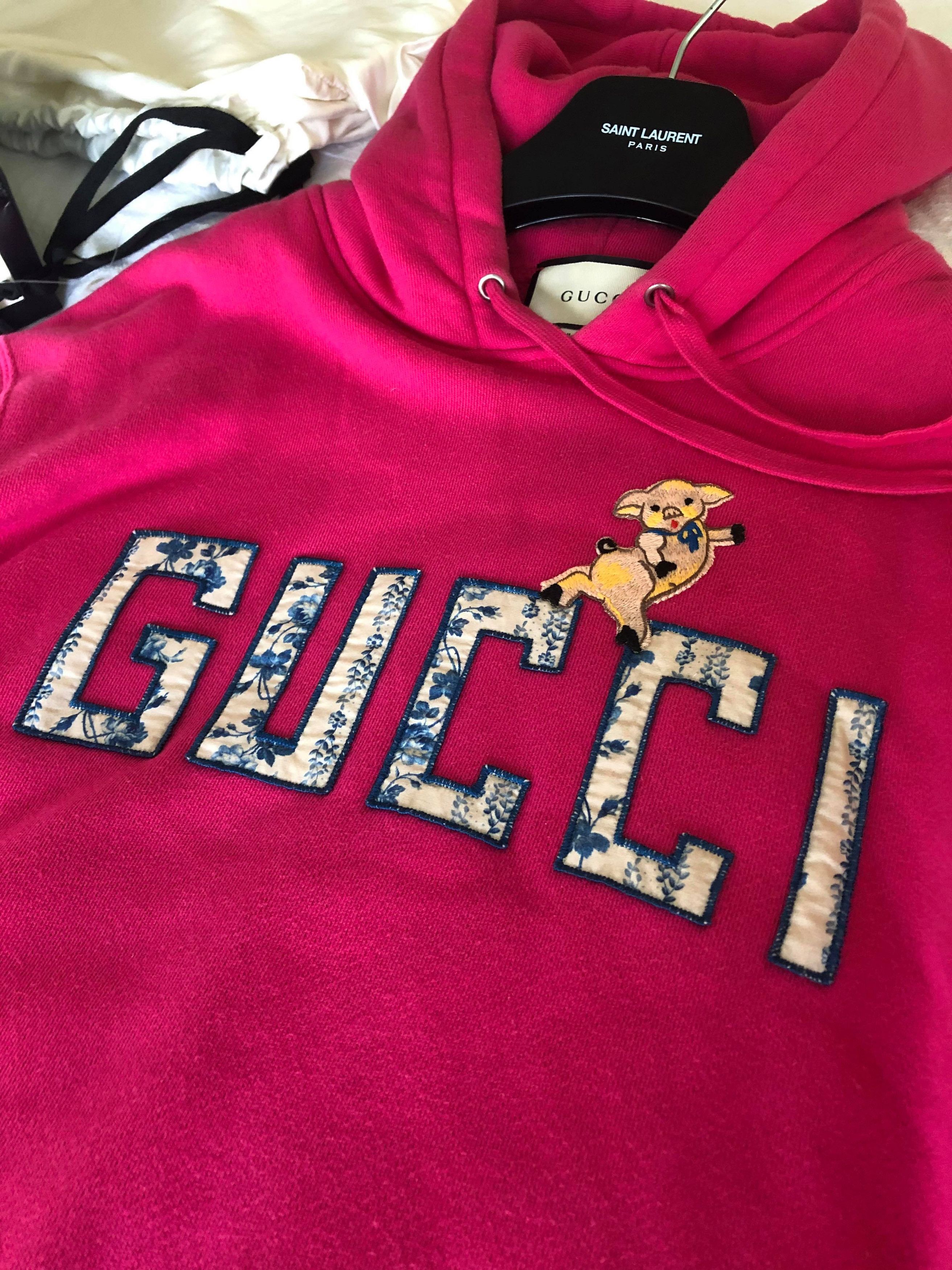 Gucci Gucci Pig Pink Logo Hoodie embroidered size Medium Size US M / EU 48-50 / 2 - 7 Thumbnail