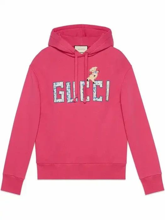 Gucci Gucci Pig Pink Logo Hoodie embroidered size Medium Size US M / EU 48-50 / 2 - 12 Thumbnail