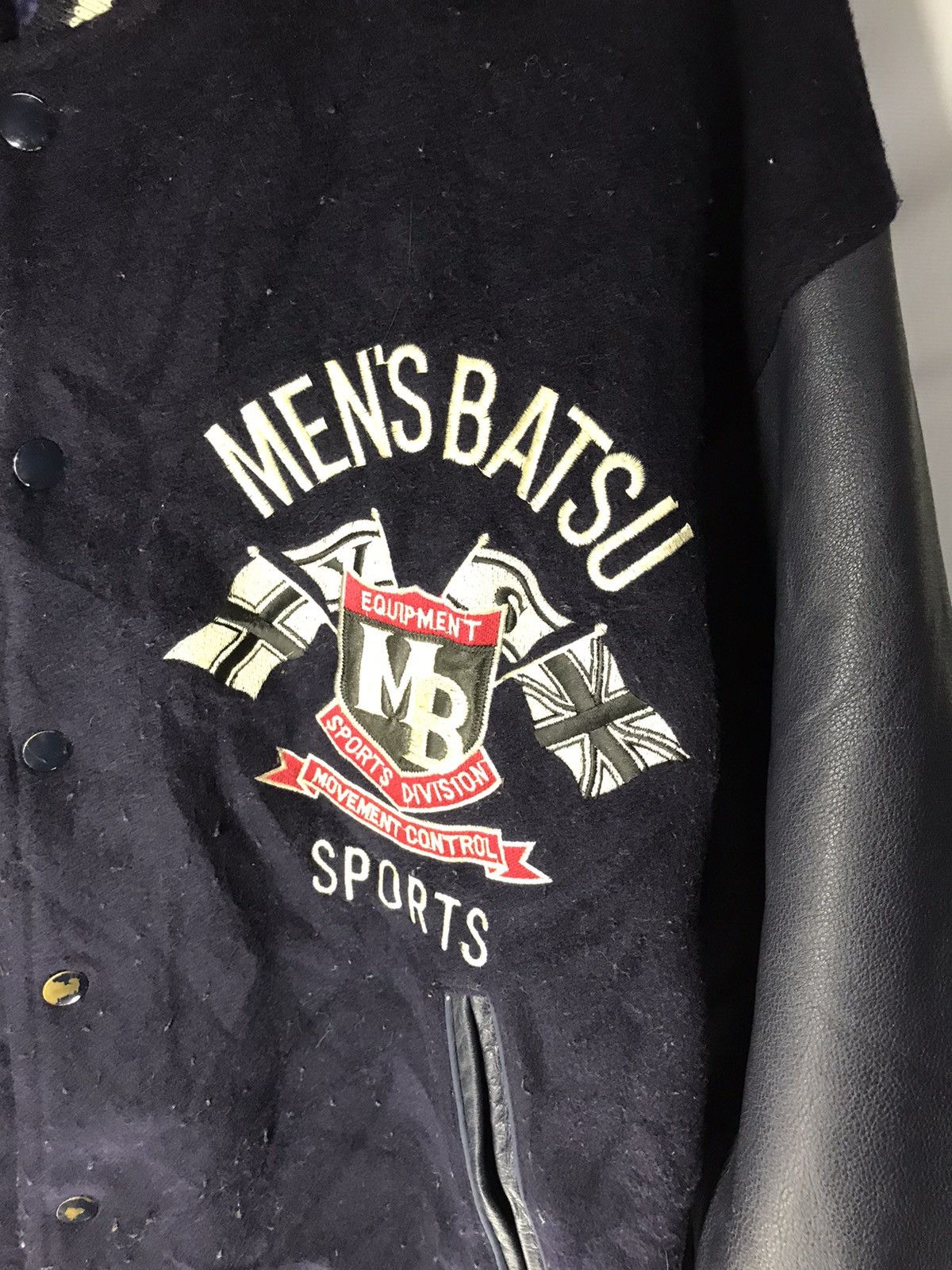 Japanese Brand × Vintage Vintage men’s ba-tsu spellout varsity leather sleeve jacket Size US L / EU 52-54 / 3 - 4 Thumbnail