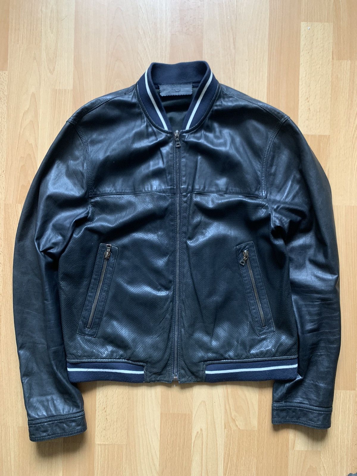 Image of Prada S/s 2000 Varsity Leather Jacket in Black, Men's (Size Small)