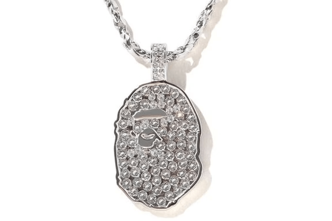 Bape BAPE Large Rhinestone Ape Head Necklace Silver Size ONE SIZE - 1 Thumbnail
