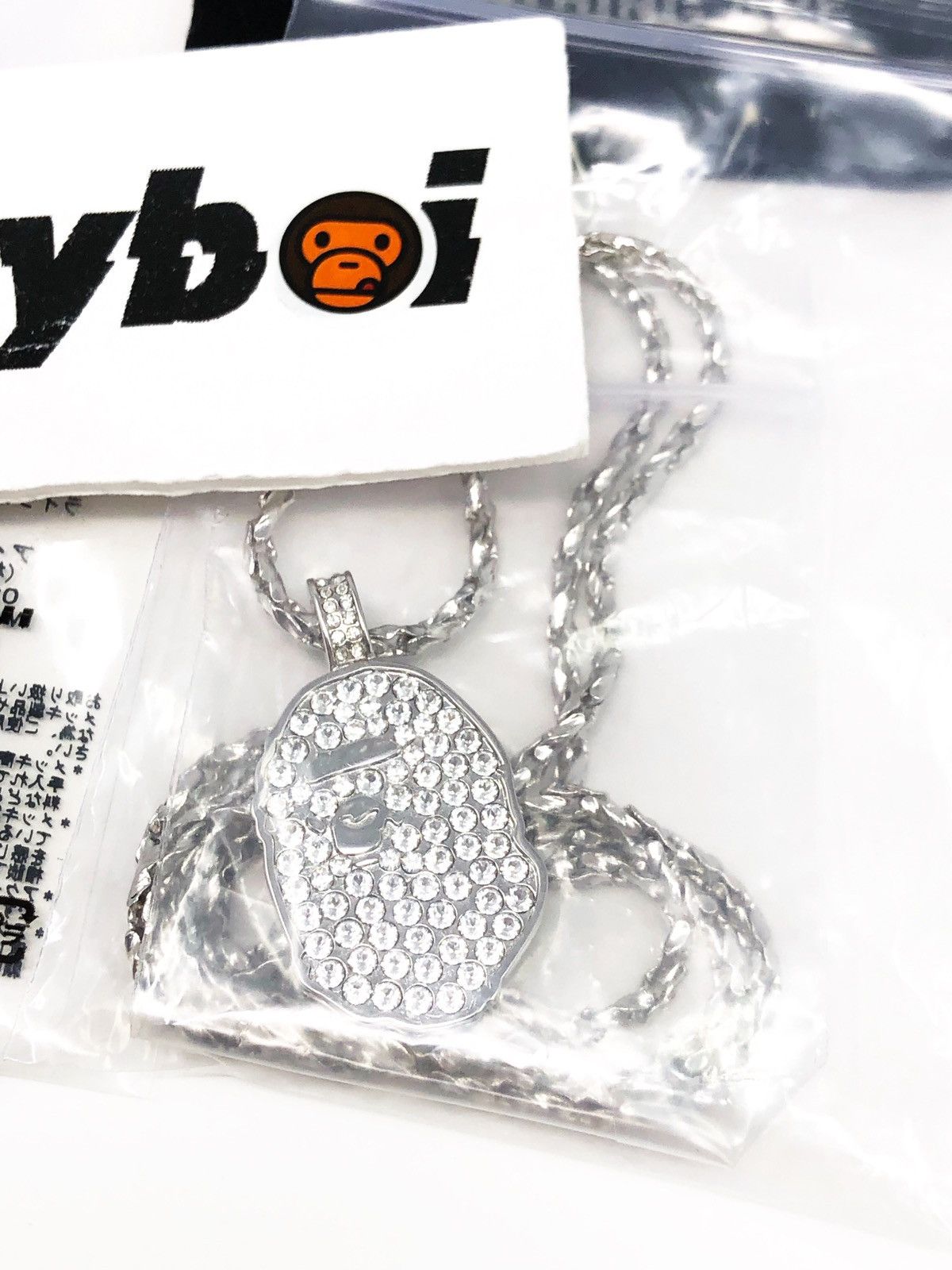 Bape BAPE Large Rhinestone Ape Head Necklace Silver Size ONE SIZE - 4 Thumbnail