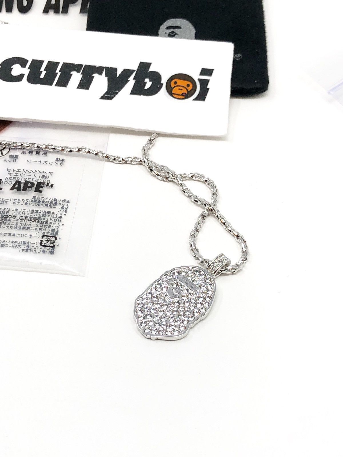 Bape BAPE Large Rhinestone Ape Head Necklace Silver Size ONE SIZE - 5 Thumbnail
