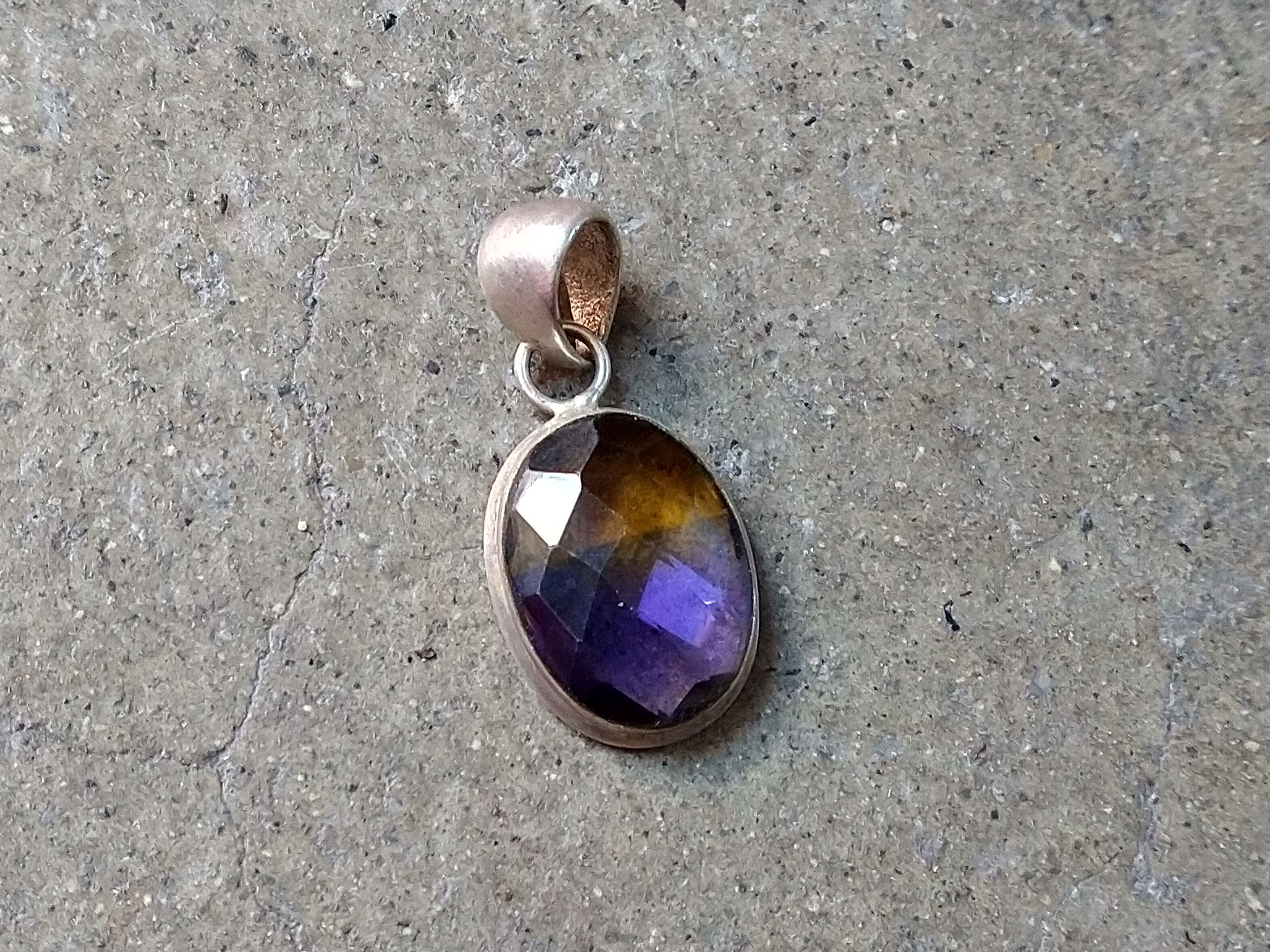 Jewelry Sterling Silver Pendant Ametrine Purple Yellow Oval Faceted Size ONE SIZE - 1 Thumbnail