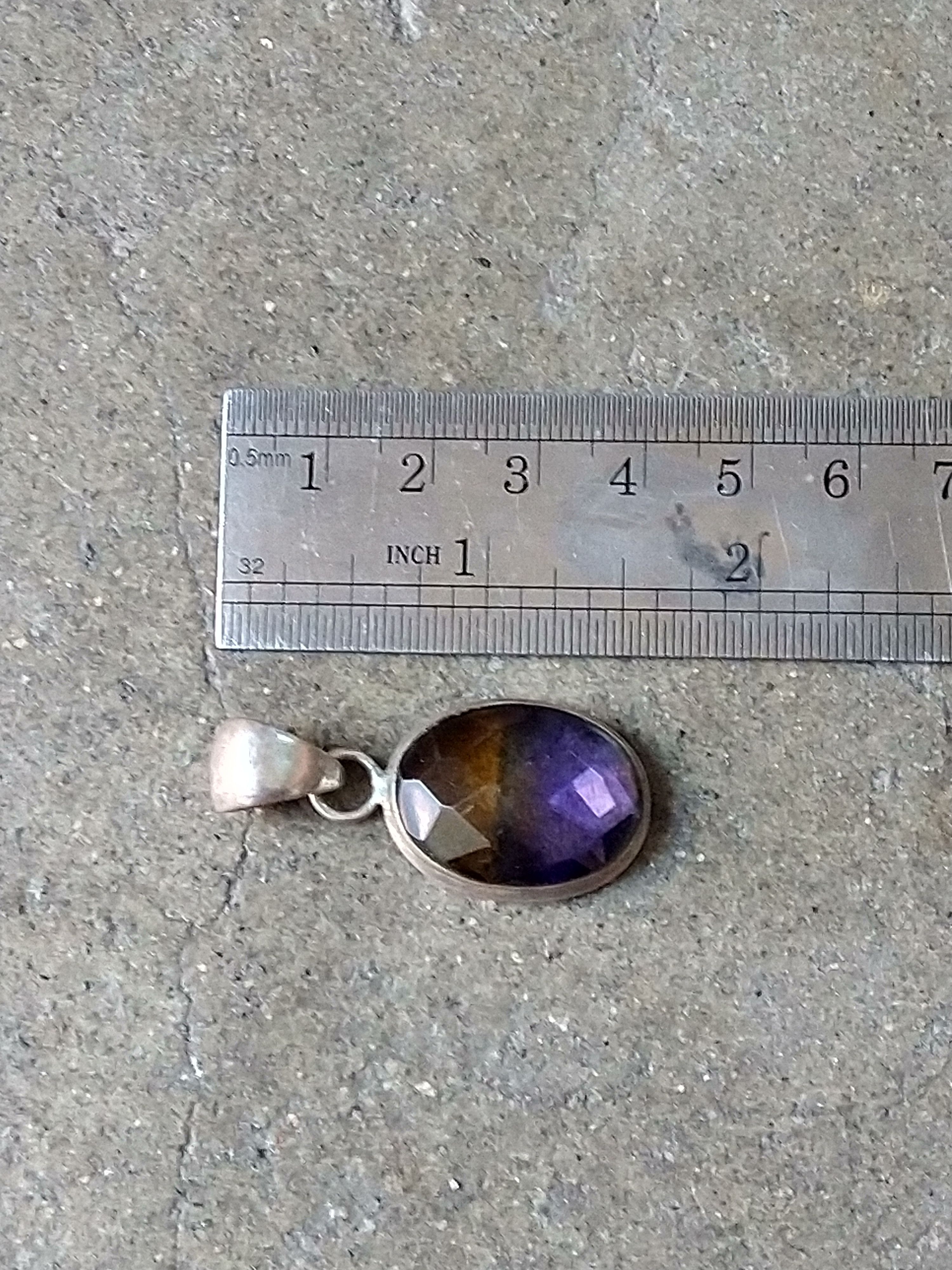 Jewelry Sterling Silver Pendant Ametrine Purple Yellow Oval Faceted Size ONE SIZE - 10 Thumbnail