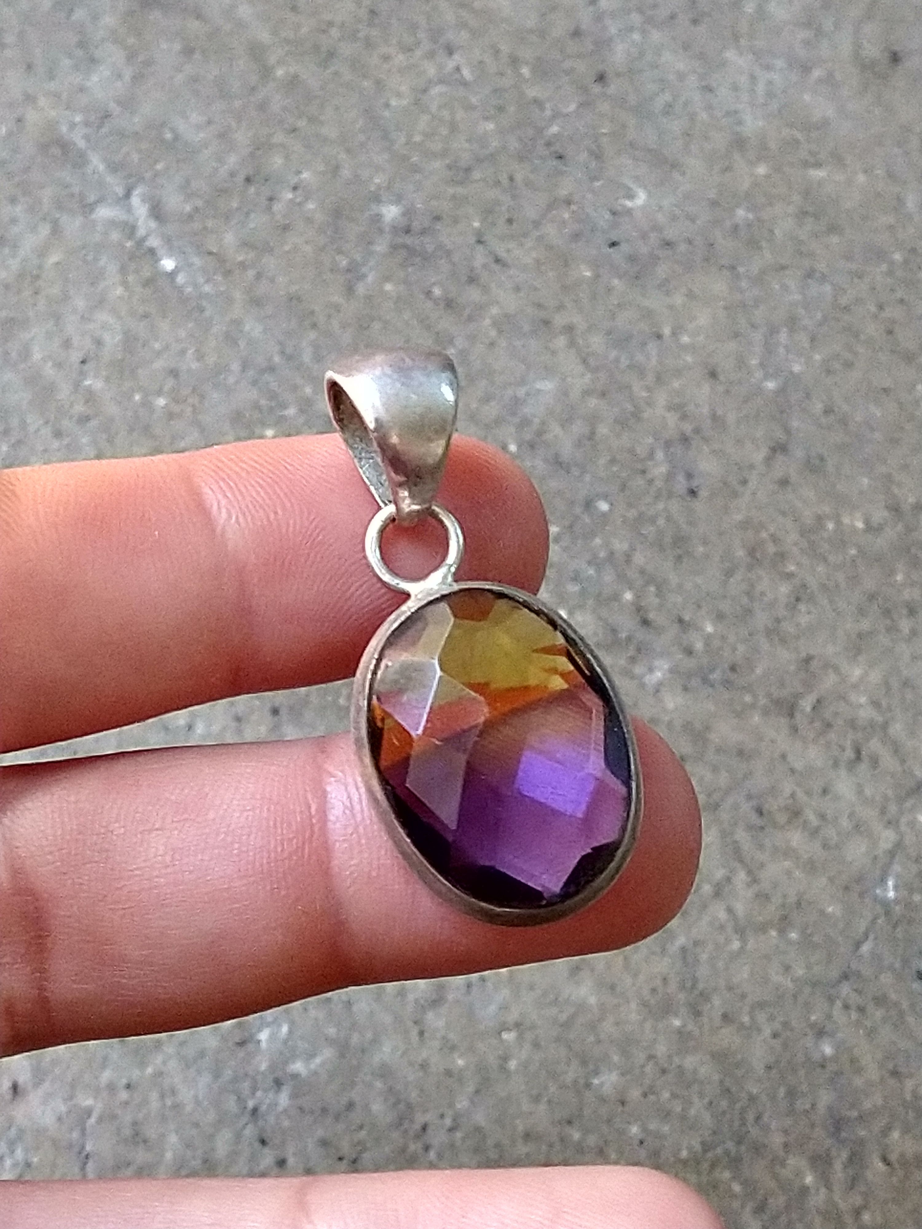 Jewelry Sterling Silver Pendant Ametrine Purple Yellow Oval Faceted Size ONE SIZE - 9 Thumbnail