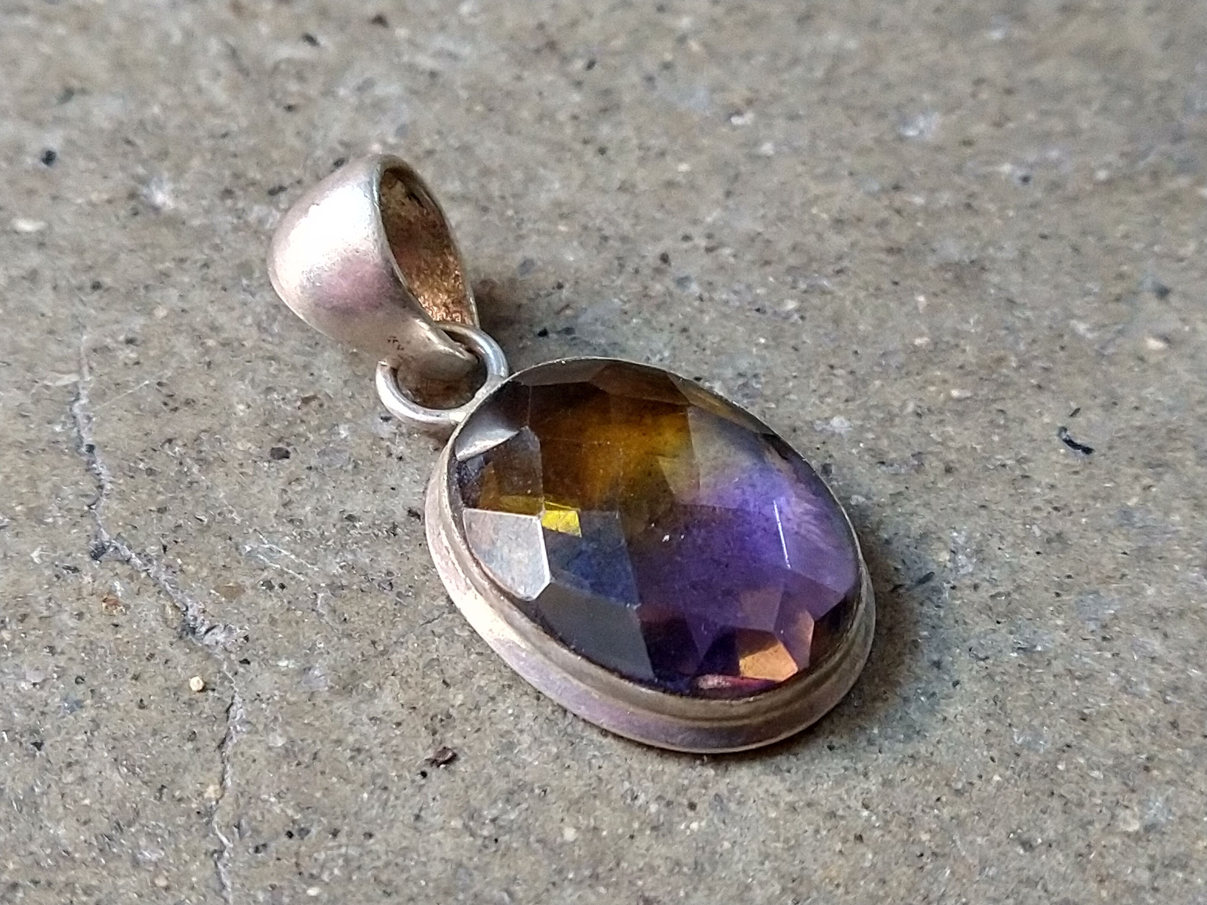 Jewelry Sterling Silver Pendant Ametrine Purple Yellow Oval Faceted Size ONE SIZE - 2 Thumbnail