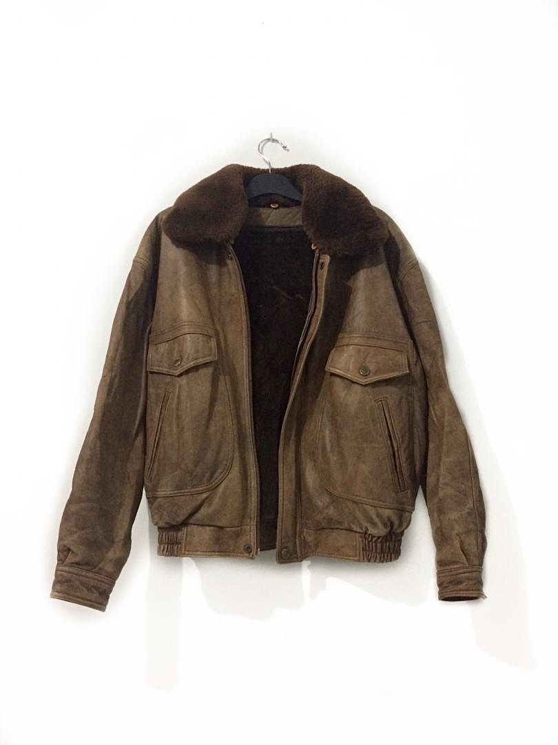 image of Genuine Leather x Leather Vintage Leather Flight Jacket in Brown Leather, Men's (Size Large)