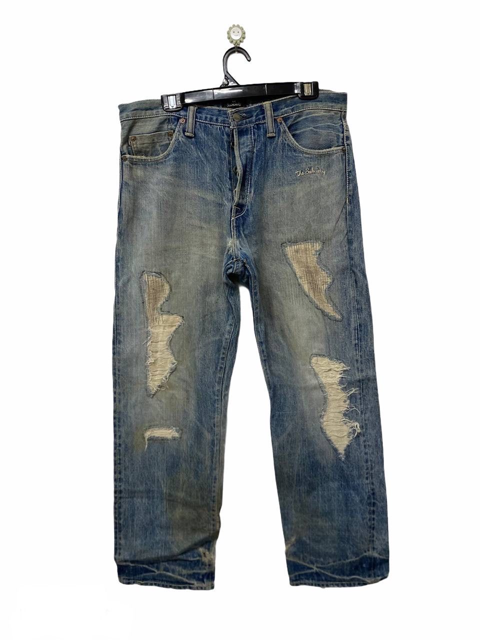 Image of Distressed Denim x Vintage Subciety Jeans Selvedge Distressed Shashiko Denim, Men's (Size 36)