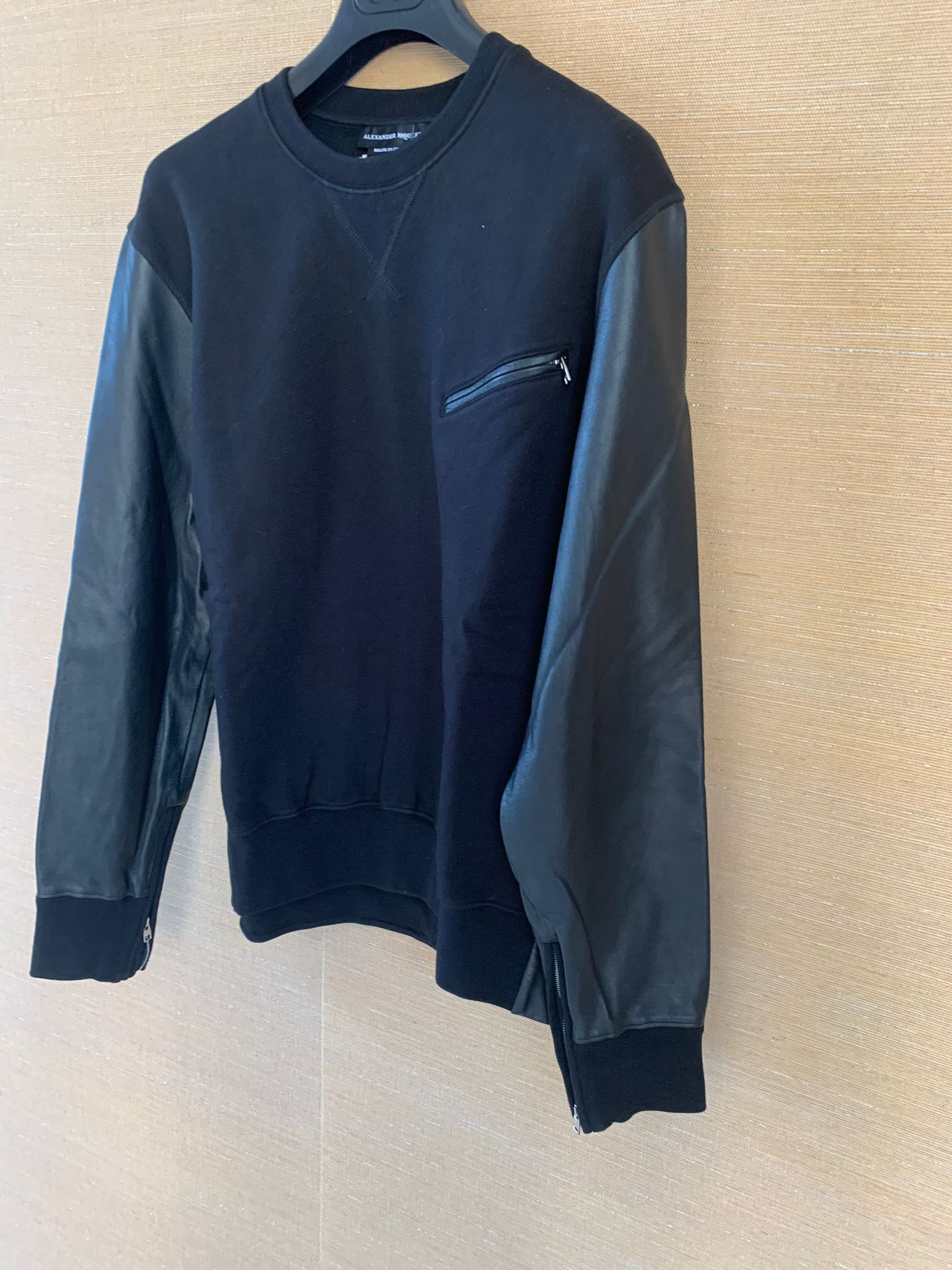 Alexander McQueen Leather Sleeve Crewneck Sweater in Black color Size US S / EU 44-46 / 1 - 2 Thumbnail