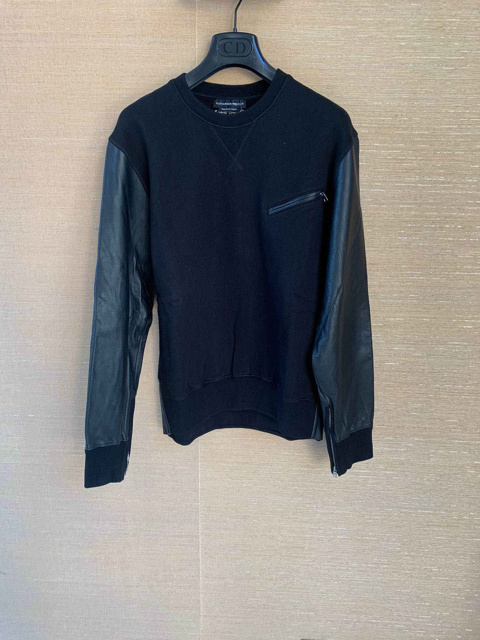 Alexander McQueen Leather Sleeve Crewneck Sweater in Black color Size US S / EU 44-46 / 1 - 3 Thumbnail