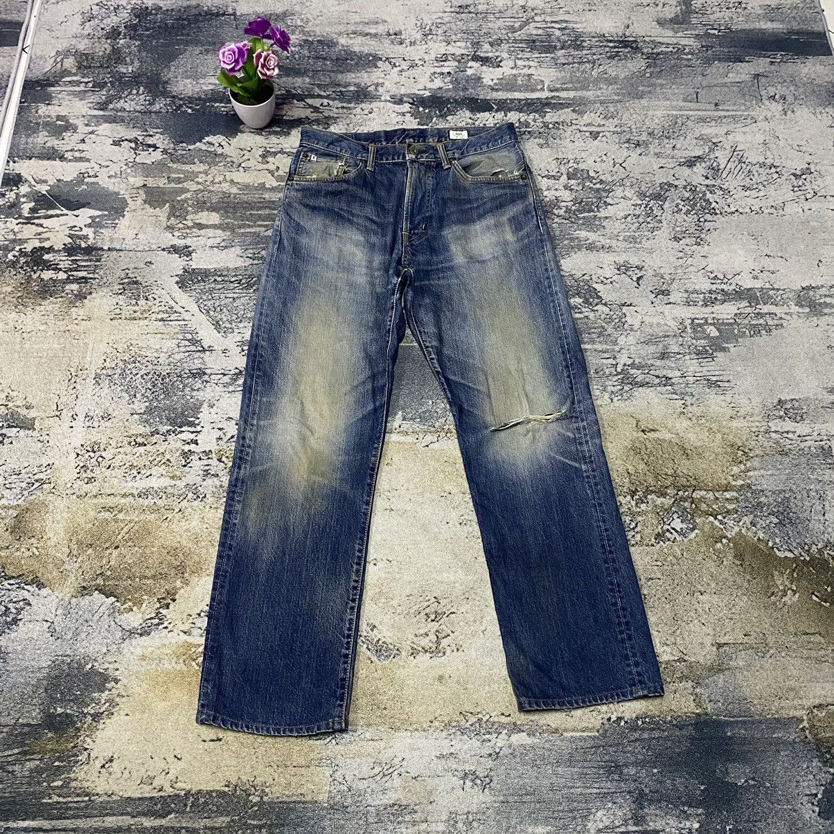 image of Distressed Denim x Vintage 32X31 Vintage Japanese Edwin Regular Fit Distressed Jeans in Faded Dark 