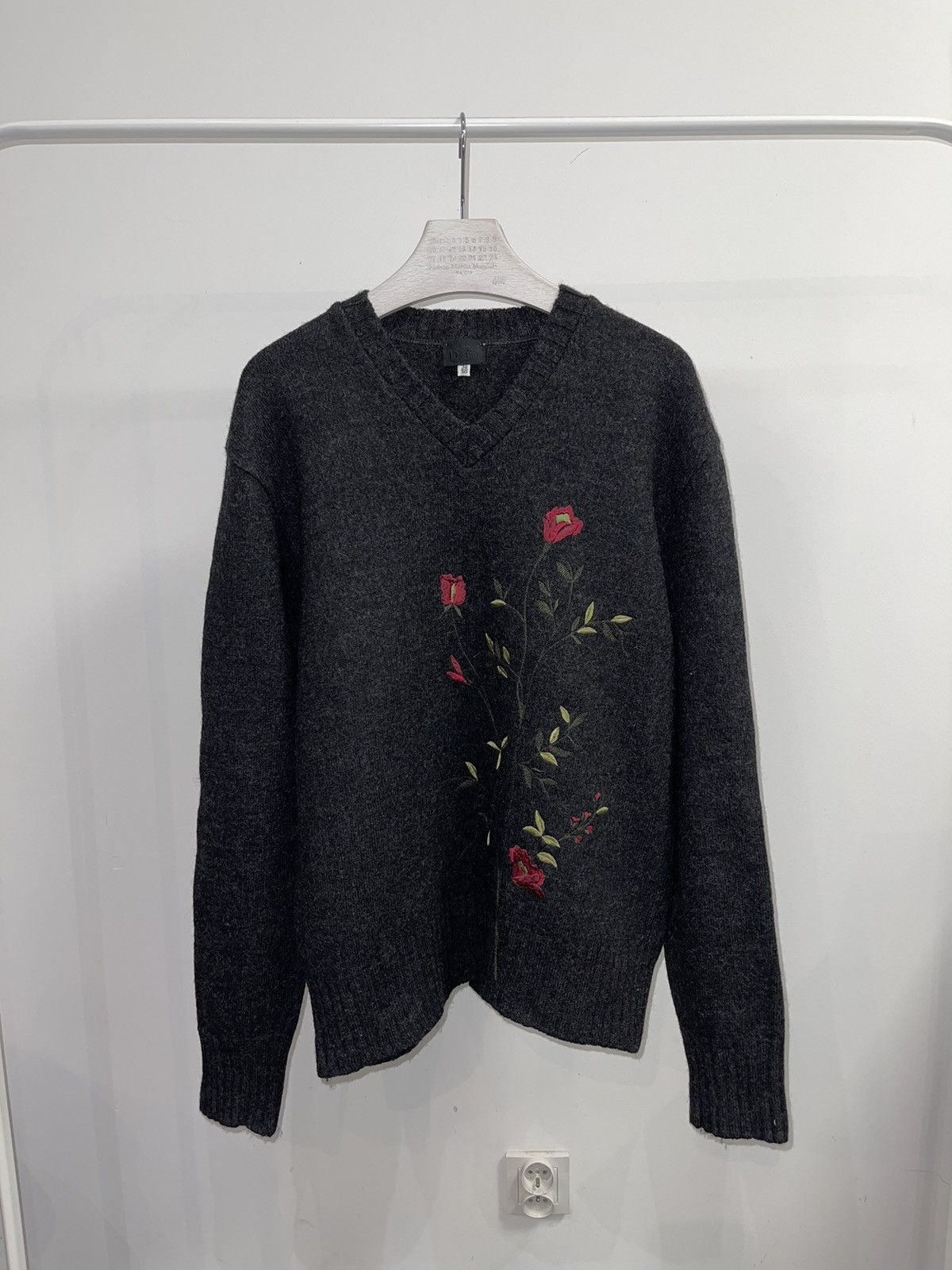 image of Dolce Gabbana Artwork Floral Wool Sweater in Black, Men's (Size Large)
