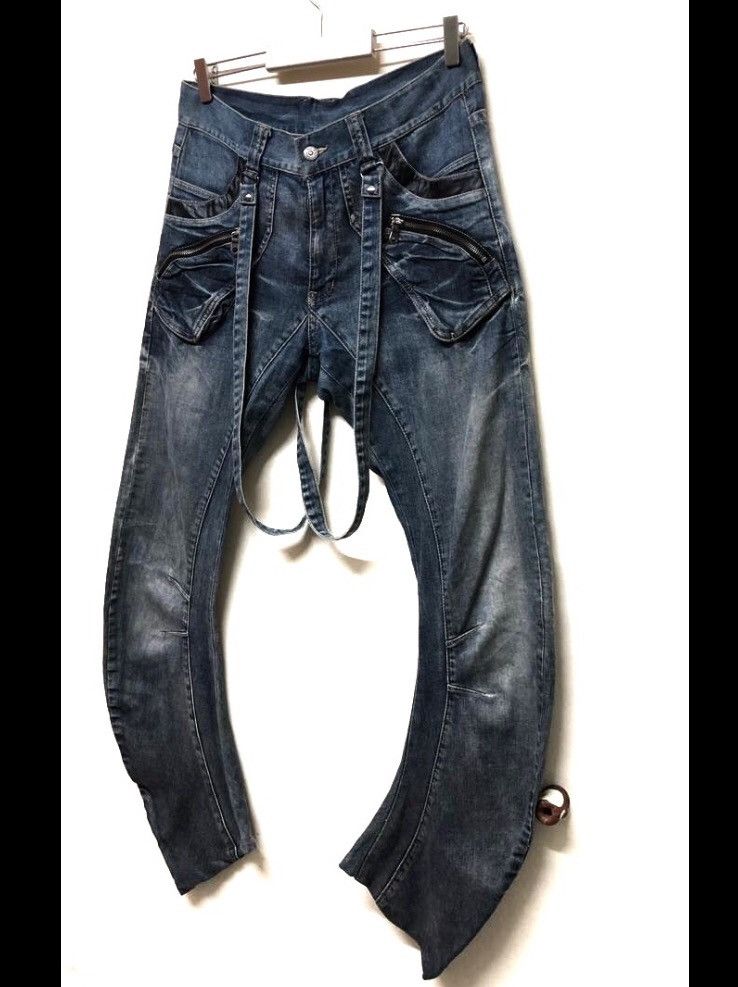 PPFM PPFM DISTRESSESD DENIM JEANS CURVE LEGHT PUNK WTH SUSPENDER Size US 32 / EU 48 - 3 Thumbnail