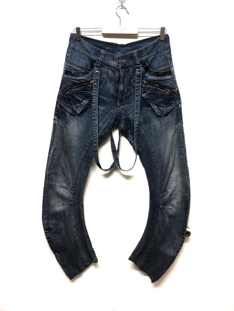 PPFM PPFM DISTRESSESD DENIM JEANS CURVE LEGHT PUNK WTH SUSPENDER Size US 32 / EU 48 - 1 Thumbnail