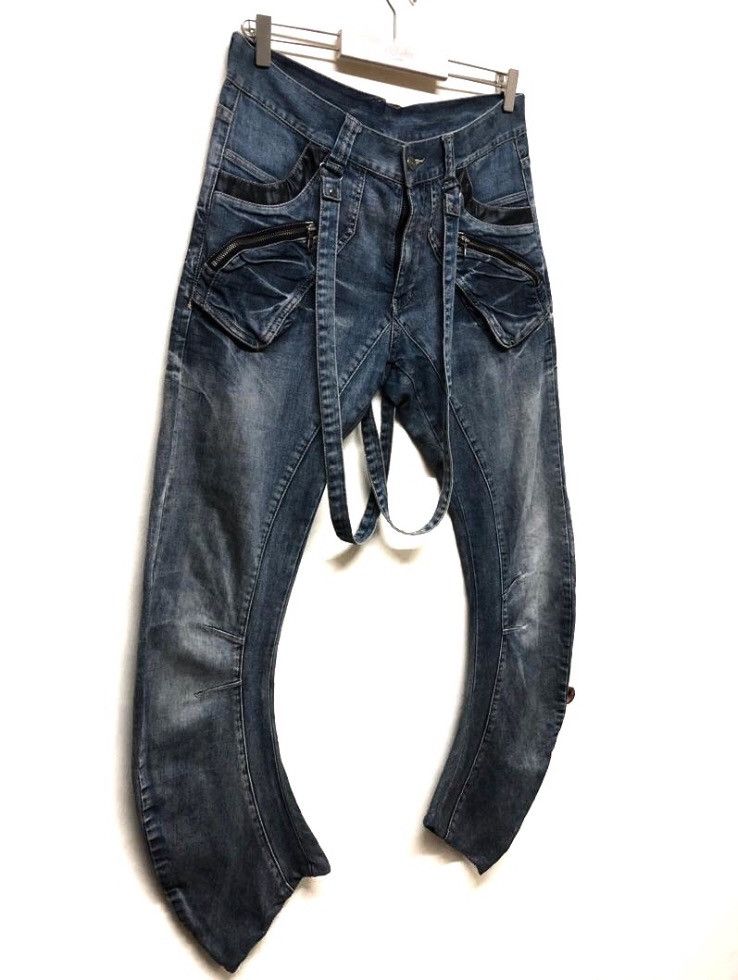 PPFM PPFM DISTRESSESD DENIM JEANS CURVE LEGHT PUNK WTH SUSPENDER Size US 32 / EU 48 - 2 Thumbnail