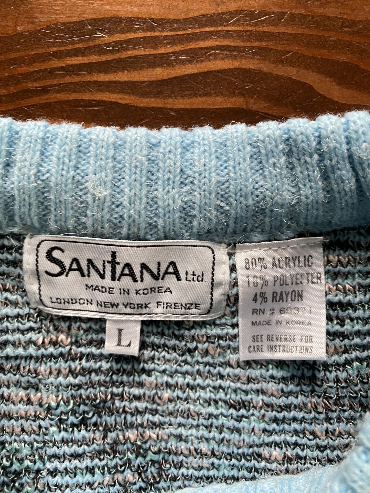 Vintage Vintage 80’s Santana Light Blue Abstract Knit Sweater Size US M / EU 48-50 / 2 - 3 Thumbnail