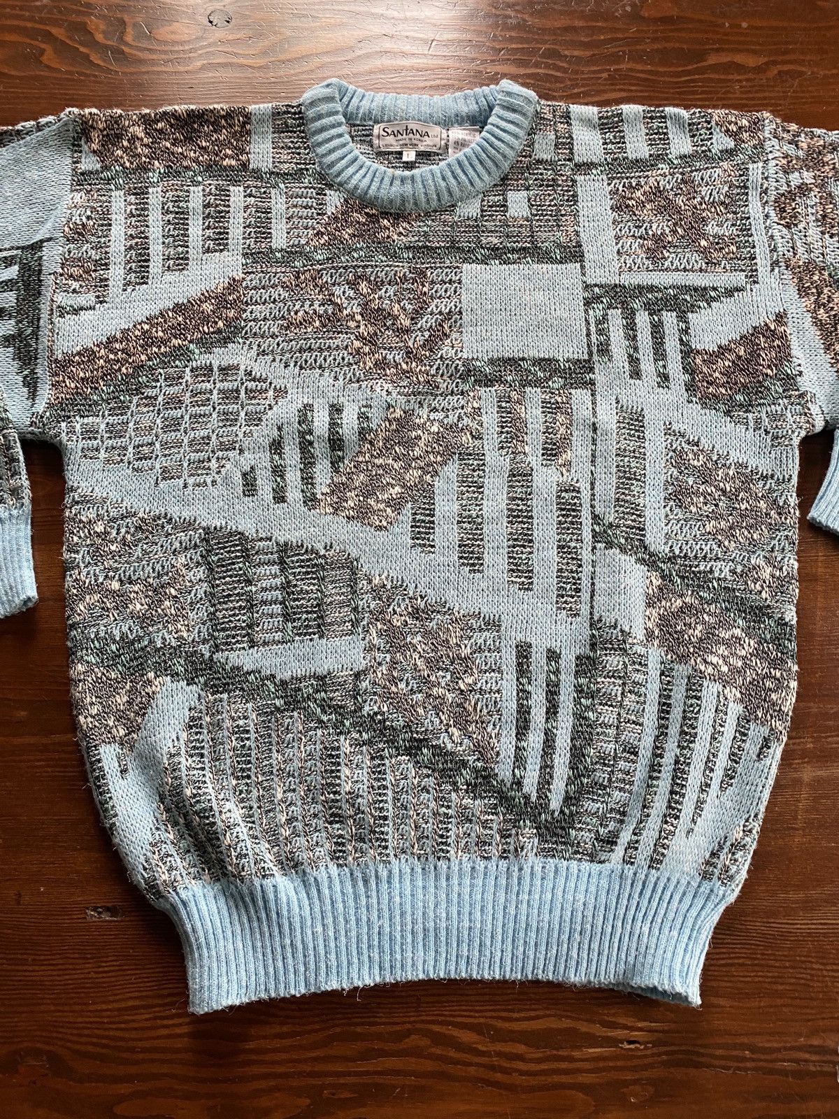Vintage Vintage 80’s Santana Light Blue Abstract Knit Sweater Size US M / EU 48-50 / 2 - 5 Thumbnail