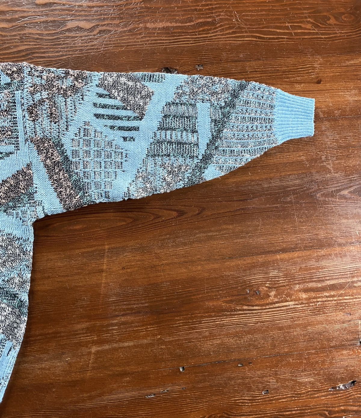 Vintage Vintage 80’s Santana Light Blue Abstract Knit Sweater Size US M / EU 48-50 / 2 - 7 Thumbnail