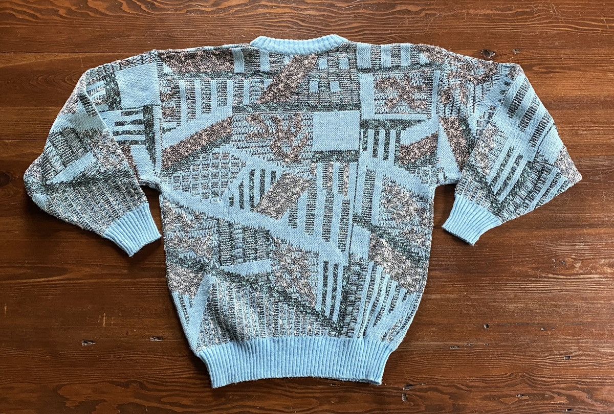 Vintage Vintage 80’s Santana Light Blue Abstract Knit Sweater Size US M / EU 48-50 / 2 - 9 Thumbnail
