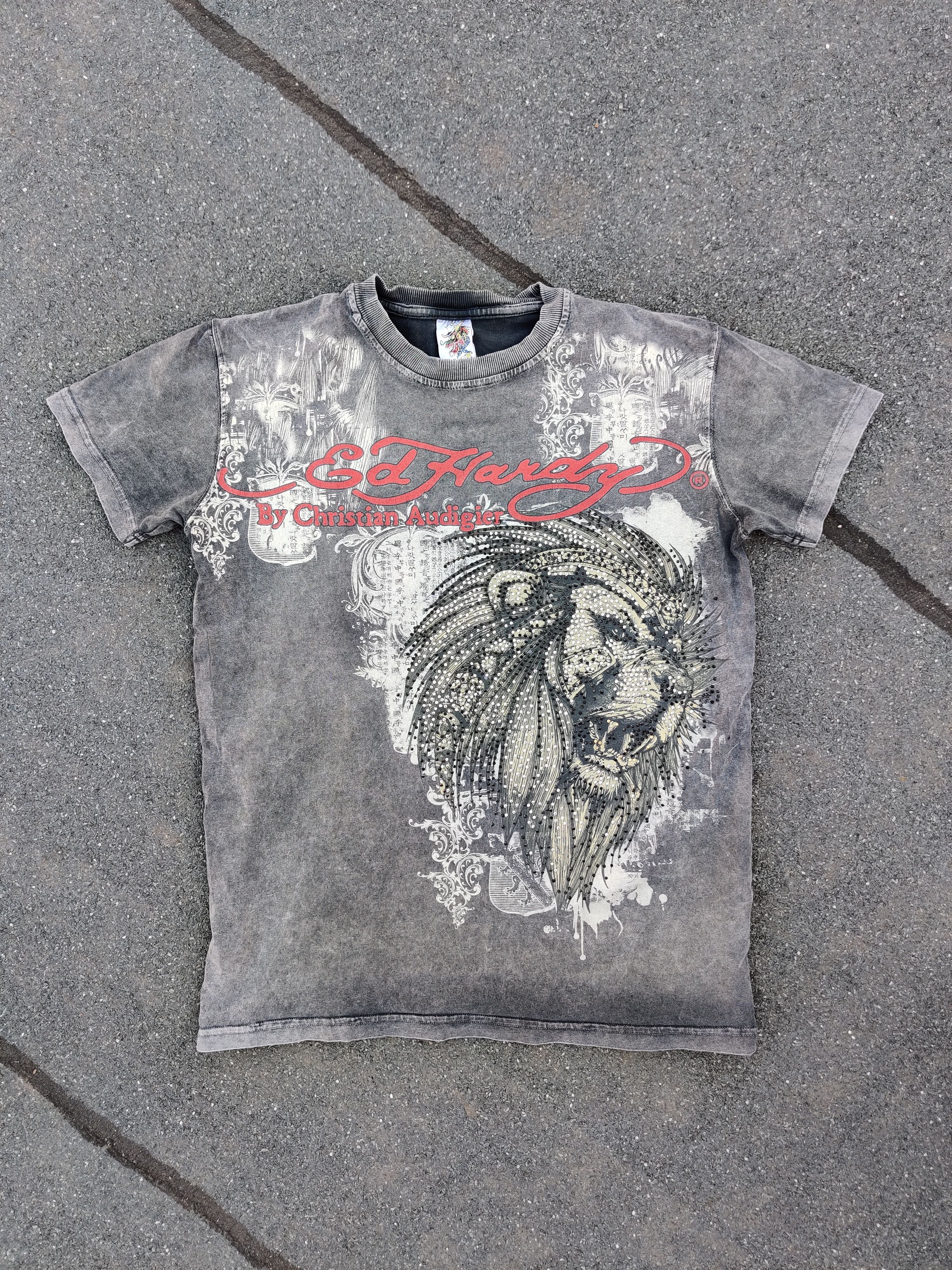 Pre-owned Christian Audigier X Ed Hardy Lion Print Tee In Grey