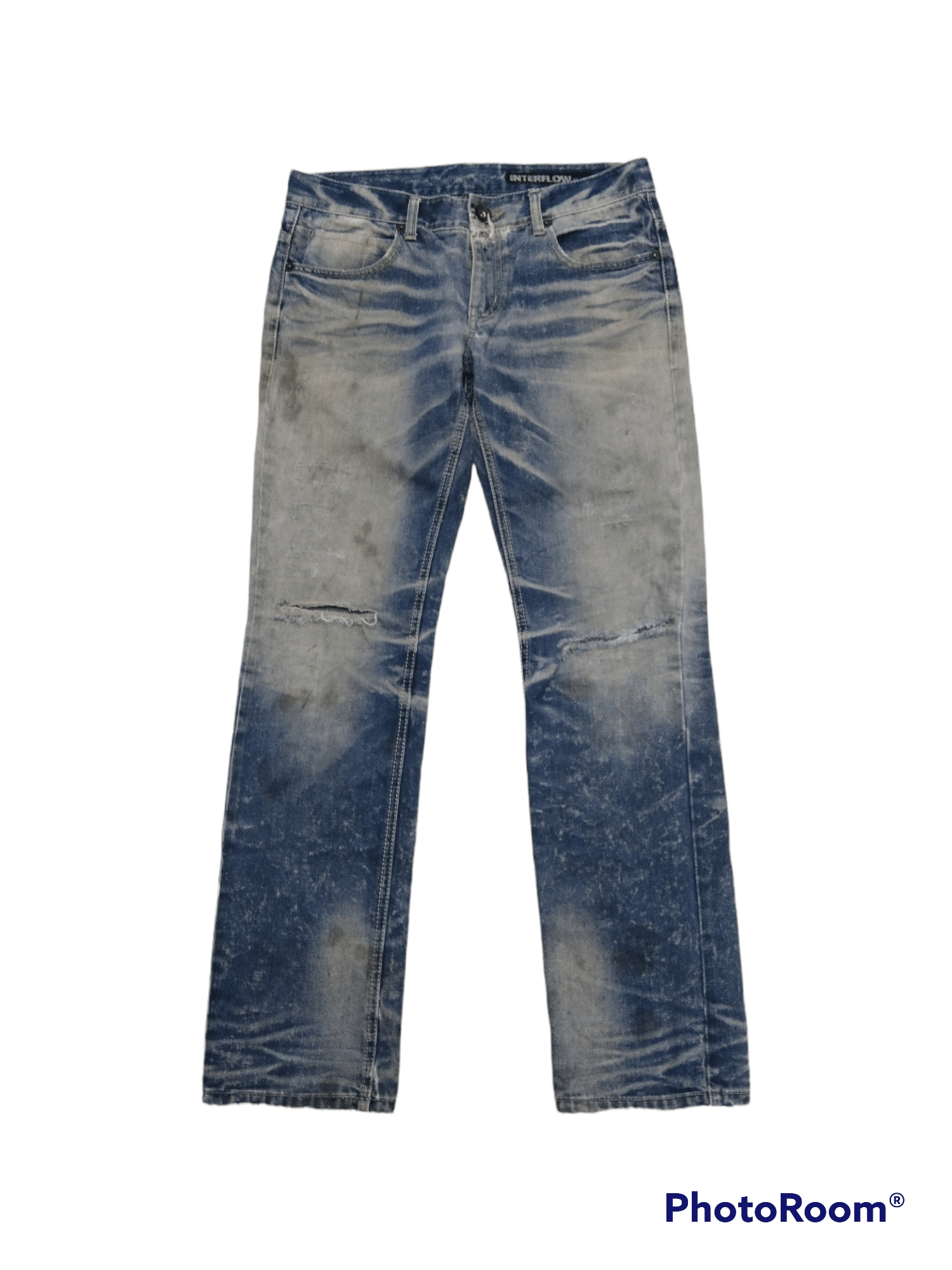 image of Distressed Denim x Hysteric Glamour Sickdistressed Interflow Riped Denim Pants in Blue Distressed (