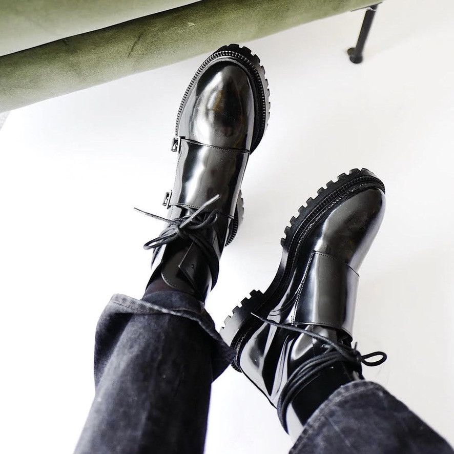Other INCH2 Black Leather Lace-up Monk Boots with Buckles | Grailed