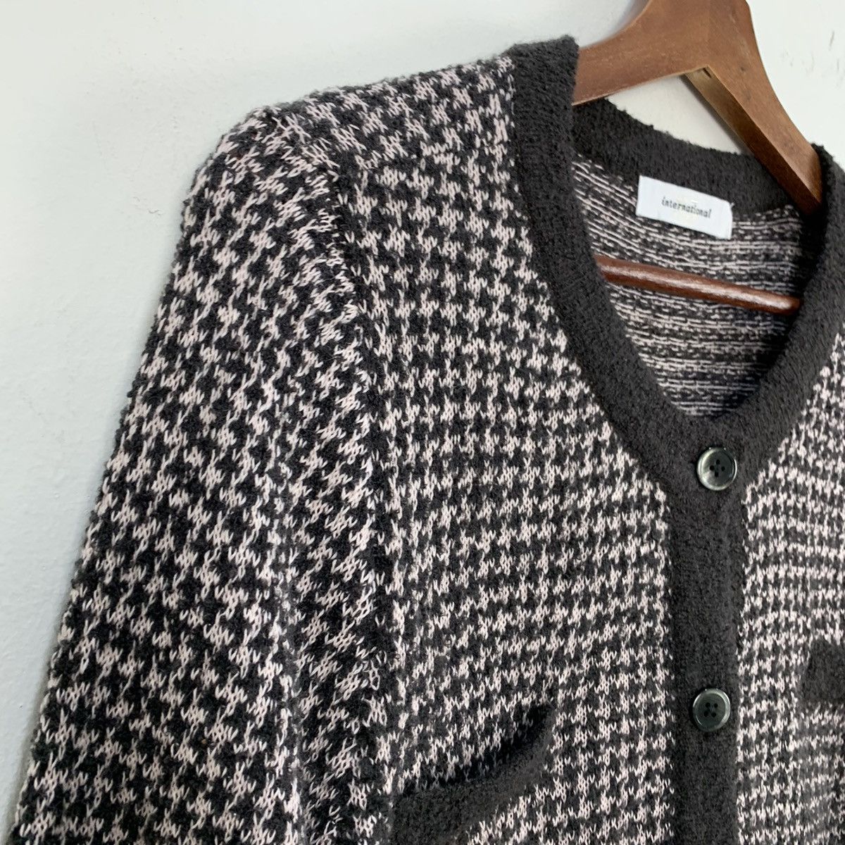 Designer × Homespun Knitwear INTERNATIONAL Houndtooth Wool Multipocket Knitwear Cardigan Size S / US 4 / IT 40 - 7 Thumbnail