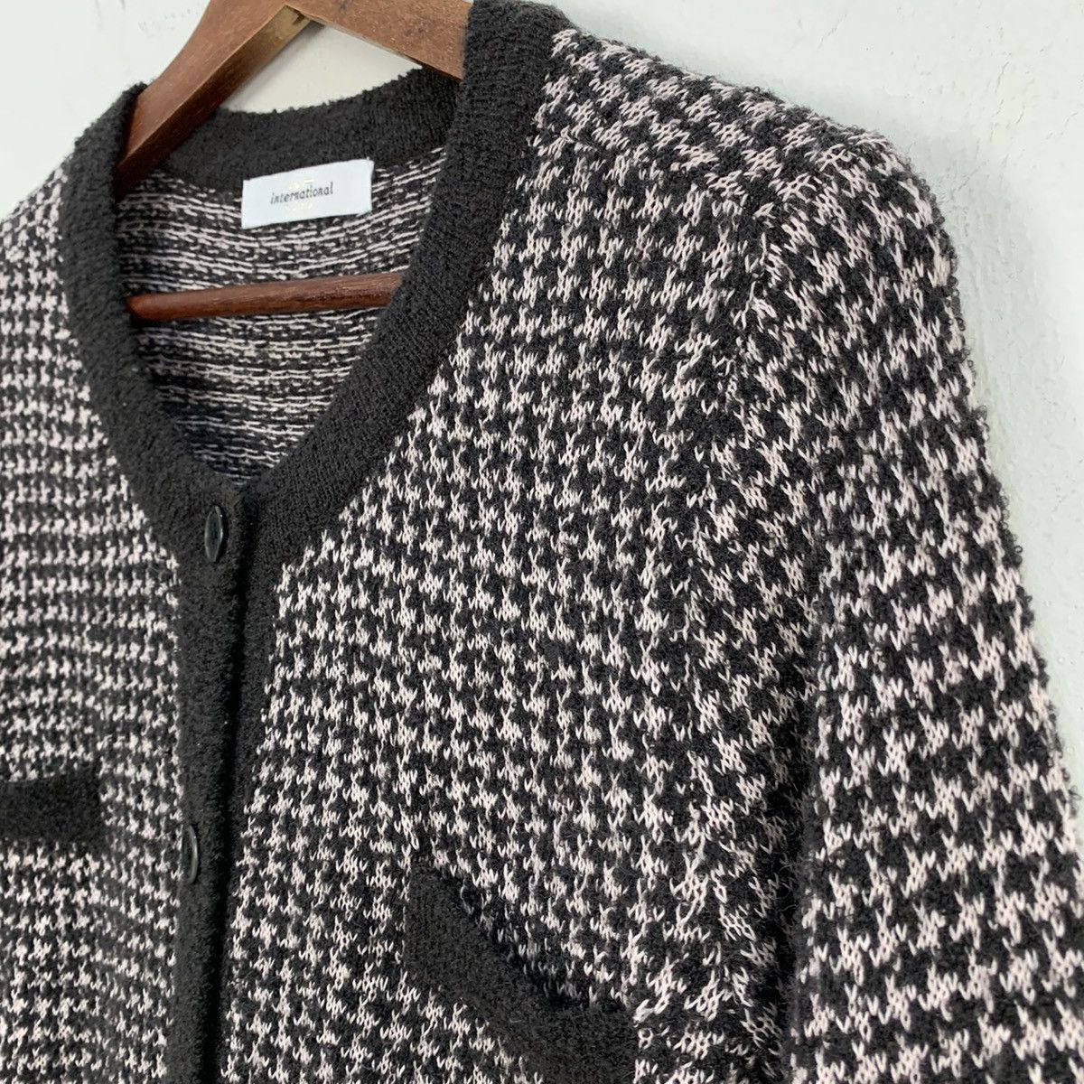 Designer × Homespun Knitwear INTERNATIONAL Houndtooth Wool Multipocket Knitwear Cardigan Size S / US 4 / IT 40 - 8 Thumbnail