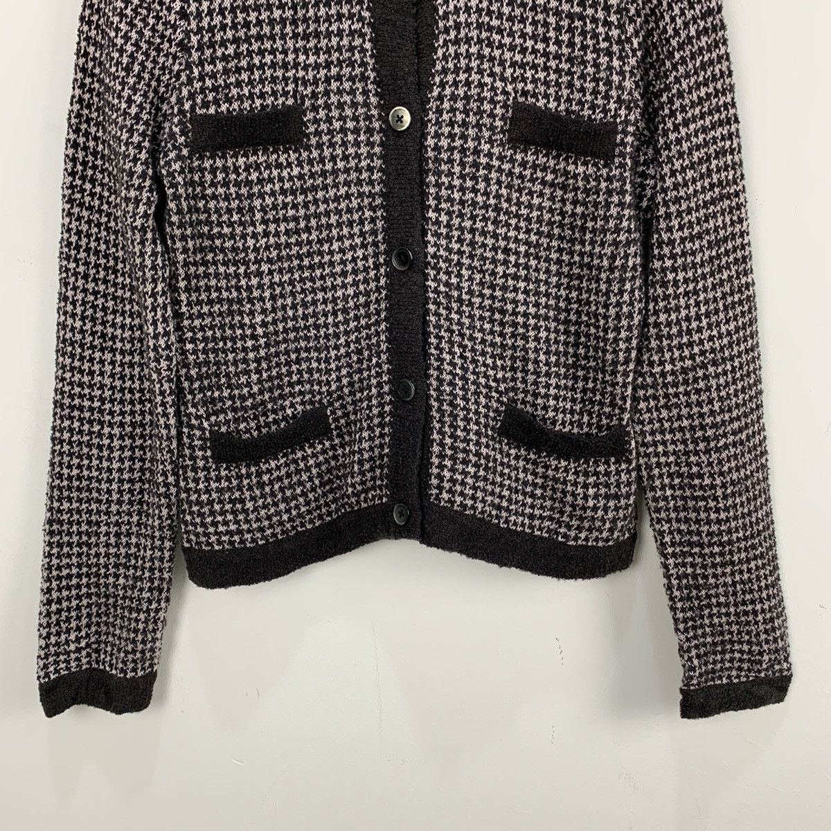Designer × Homespun Knitwear INTERNATIONAL Houndtooth Wool Multipocket Knitwear Cardigan Size S / US 4 / IT 40 - 4 Thumbnail