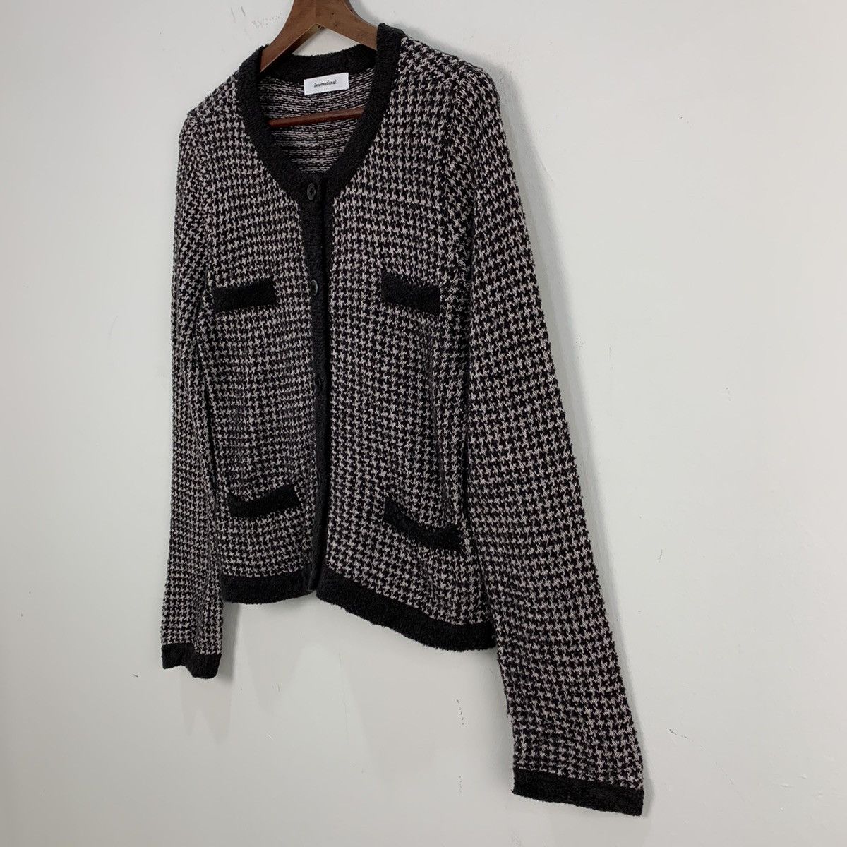 Designer × Homespun Knitwear INTERNATIONAL Houndtooth Wool Multipocket Knitwear Cardigan Size S / US 4 / IT 40 - 6 Thumbnail