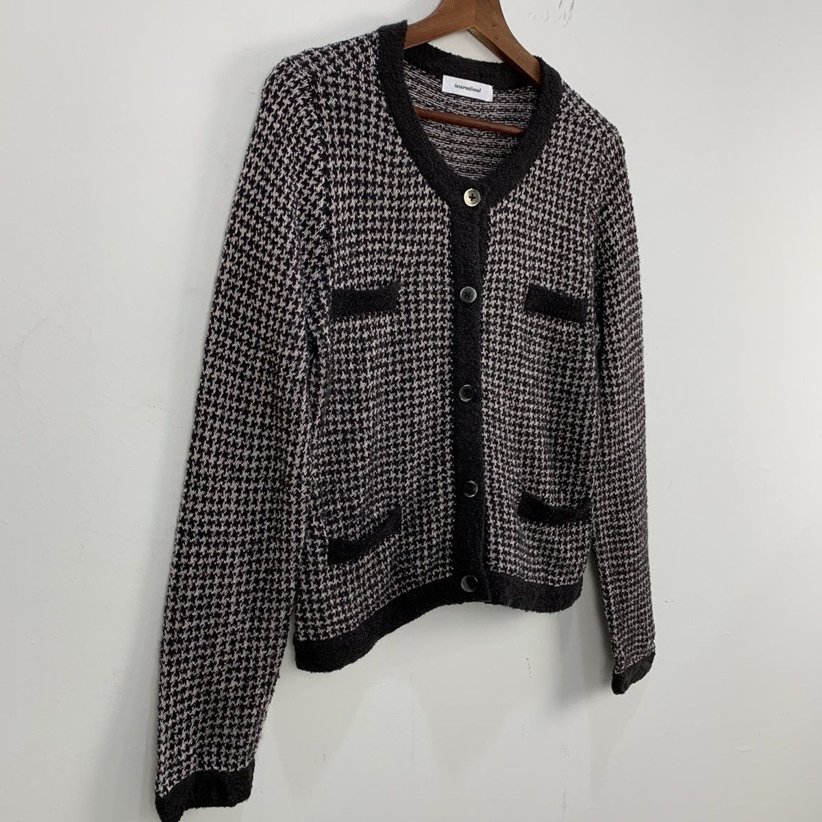 Designer × Homespun Knitwear INTERNATIONAL Houndtooth Wool Multipocket Knitwear Cardigan Size S / US 4 / IT 40 - 5 Thumbnail