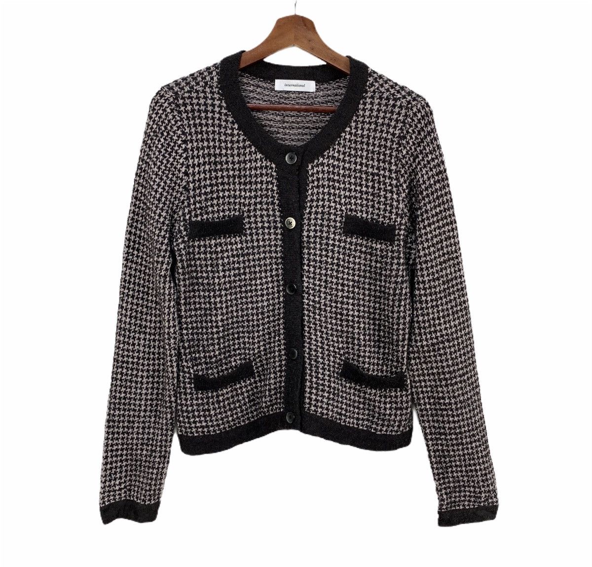 Designer × Homespun Knitwear INTERNATIONAL Houndtooth Wool Multipocket Knitwear Cardigan Size S / US 4 / IT 40 - 1 Thumbnail