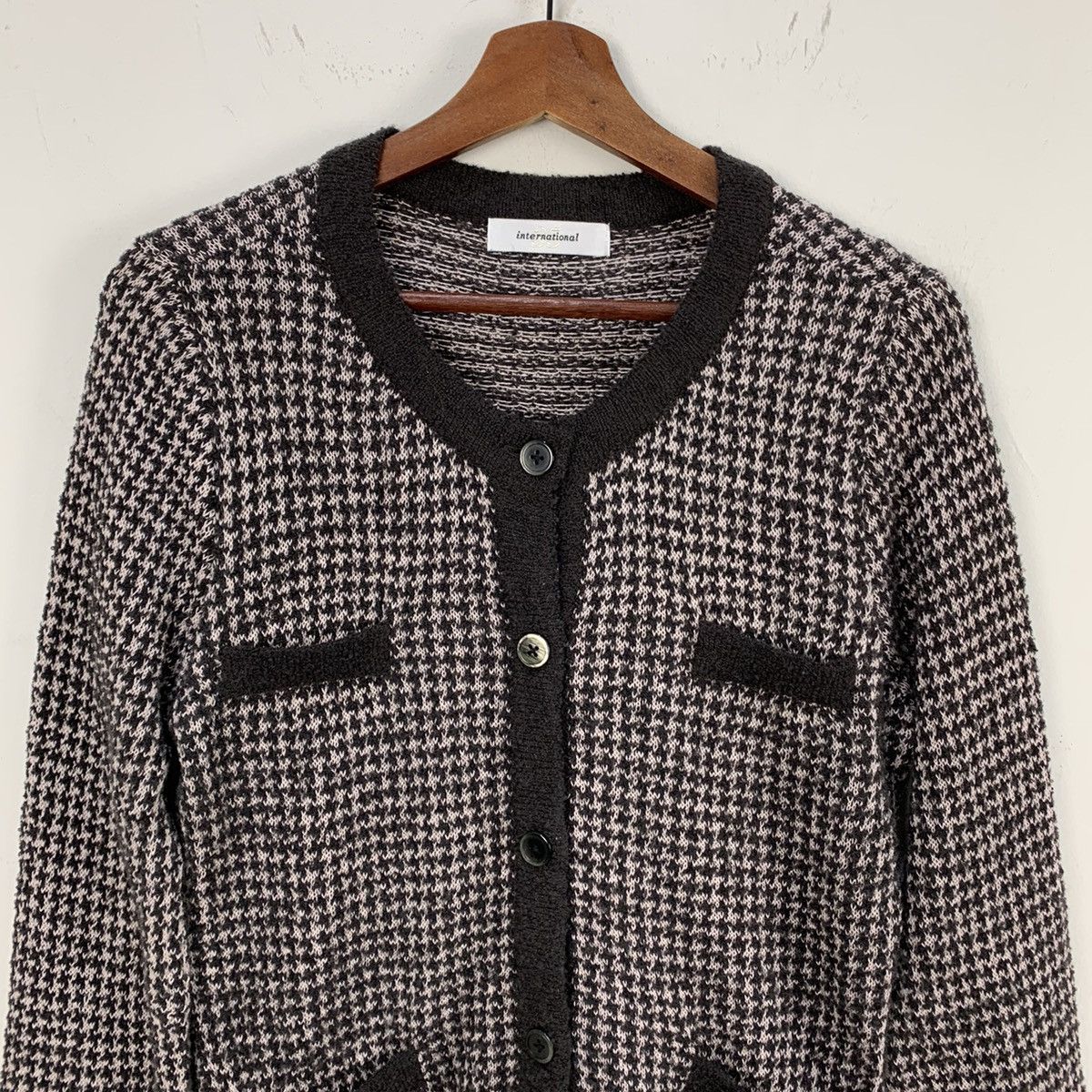 Designer × Homespun Knitwear INTERNATIONAL Houndtooth Wool Multipocket Knitwear Cardigan Size S / US 4 / IT 40 - 3 Thumbnail