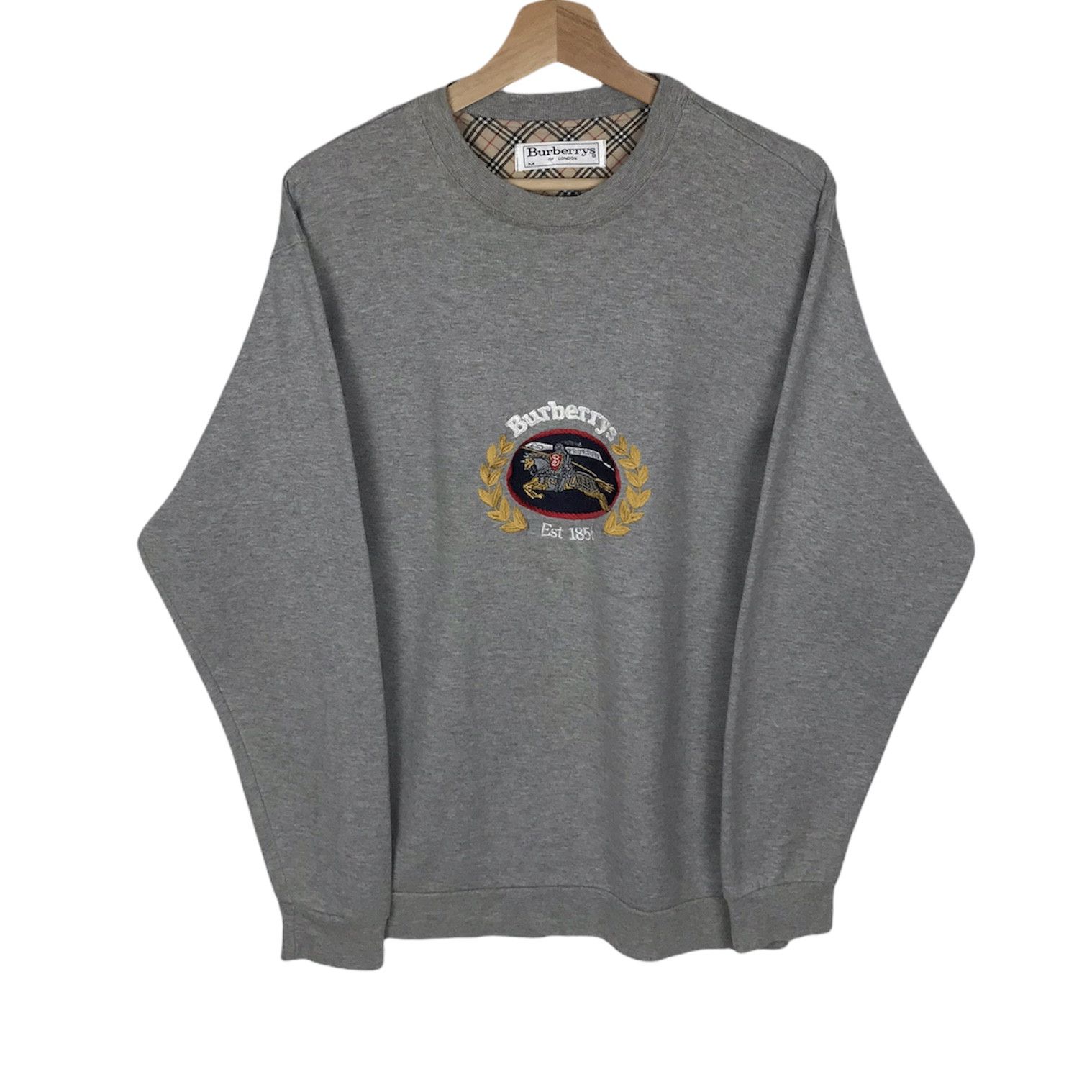 image of Vintage Burberrys Embroidered Logo Sweatshirt in Grey, Men's (Size Medium)