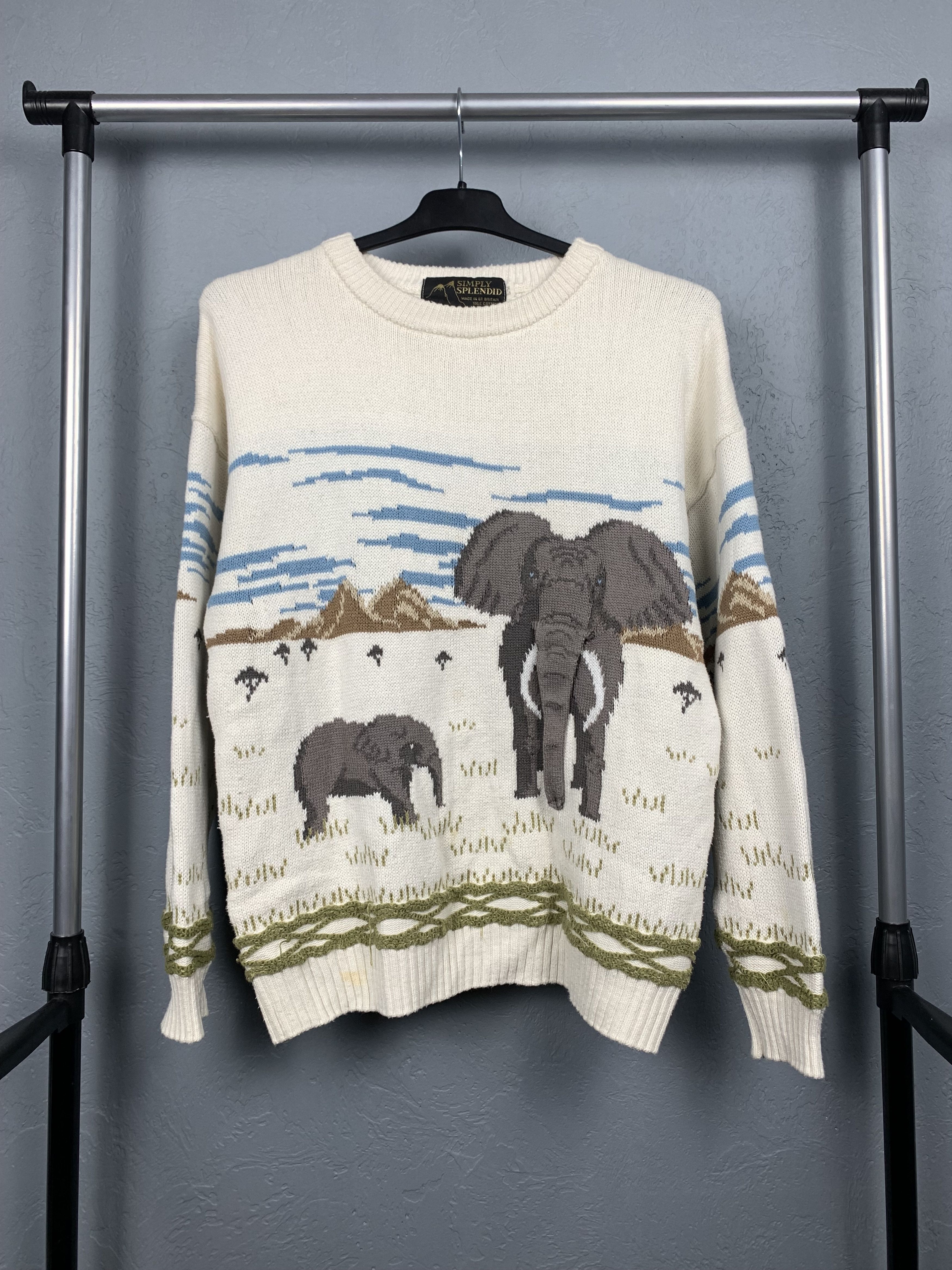 Vintage Sweater Animal Print Elephant