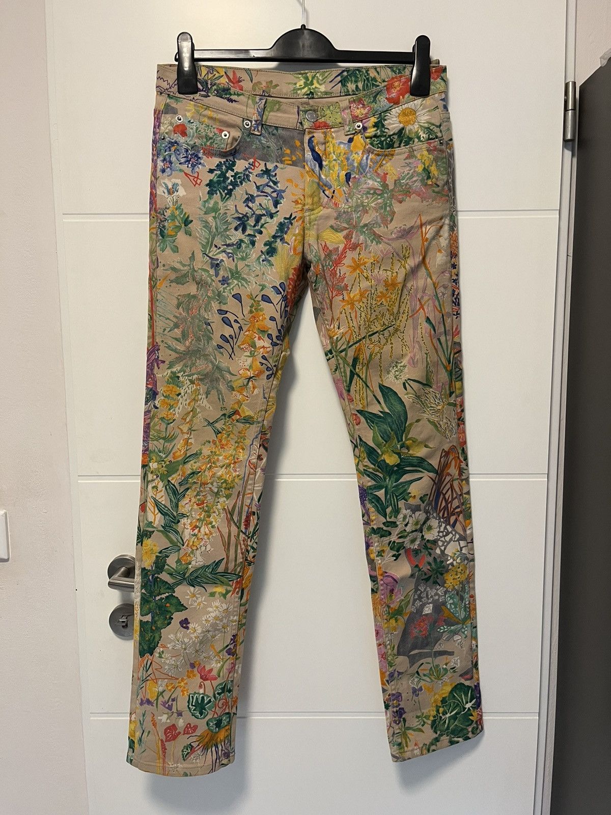 image of Helmut Lang Ss2005 Floral Printed Denim in Tan, Men's (Size 28)