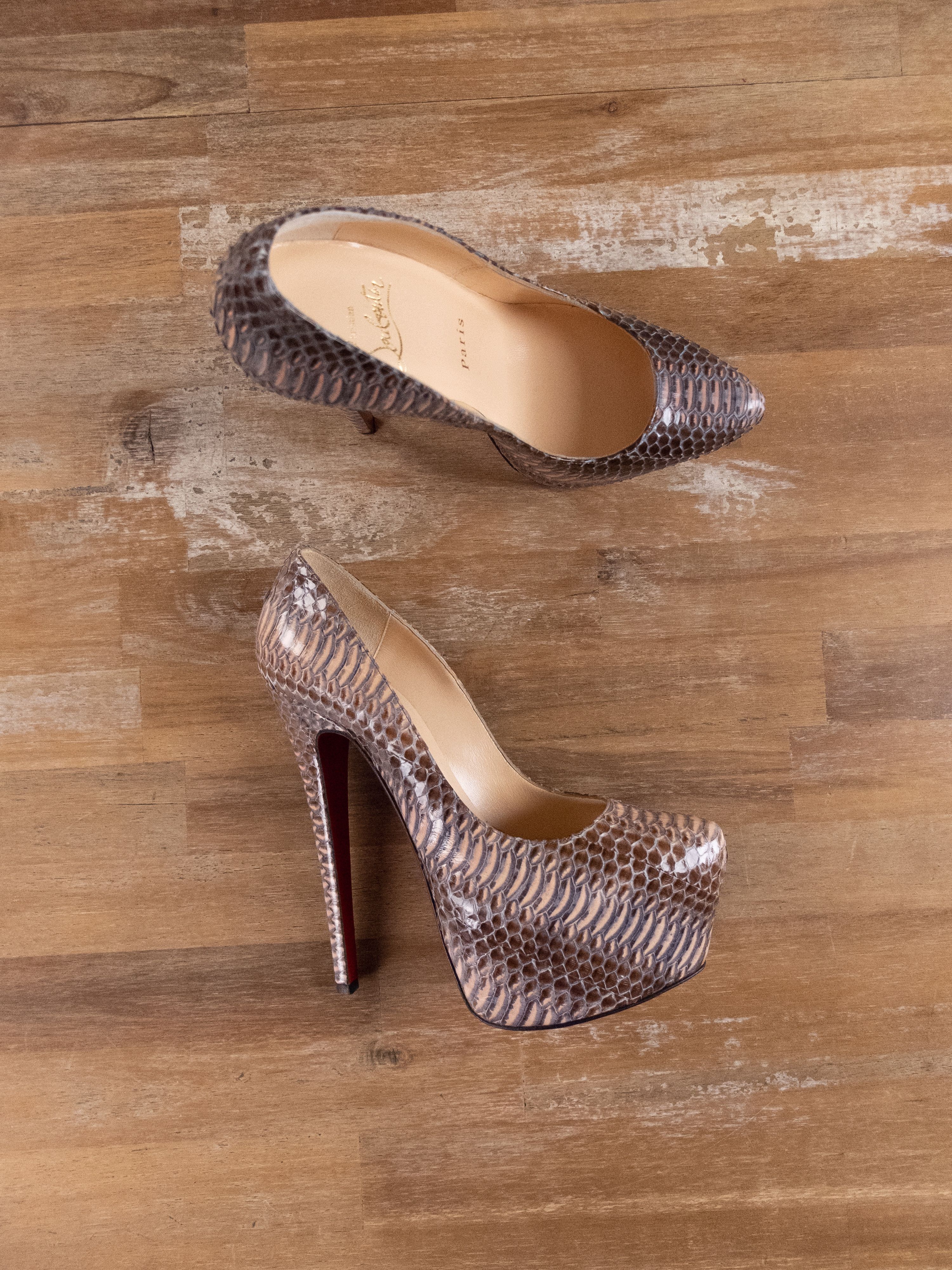 CHRISTIAN LOUBOUTIN Daffodile nude watersnake platform pumps