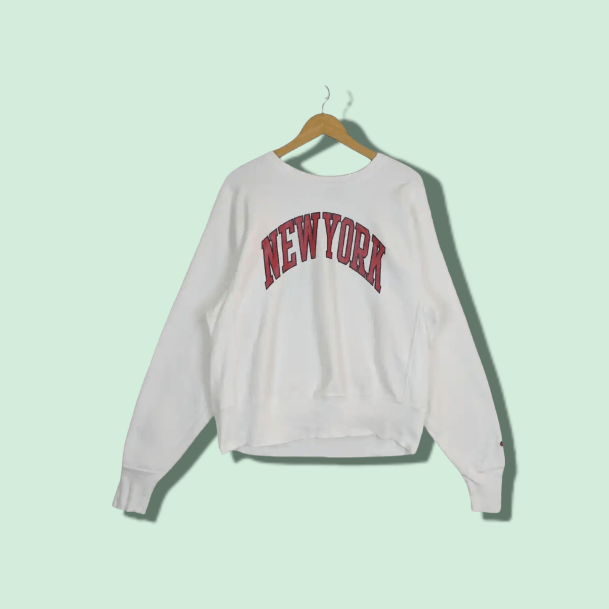 image of 1990X Clothing x Champion Vintage Champion New York Spell Out Jumper Sweatshirt in White (Size Medi