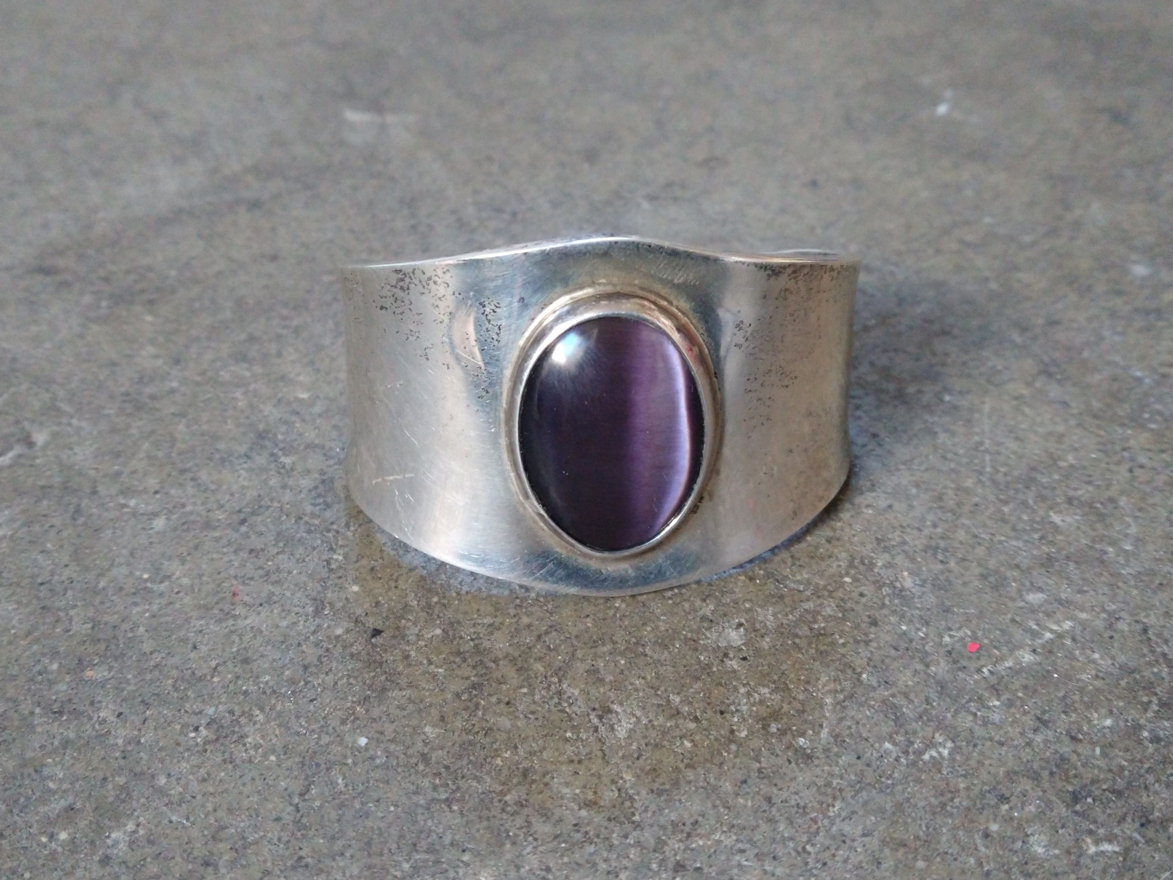Jewelry Vintage Taxco Sterling Silver Cuff Bracelet Purple Cats Eye Size ONE SIZE - 2 Thumbnail